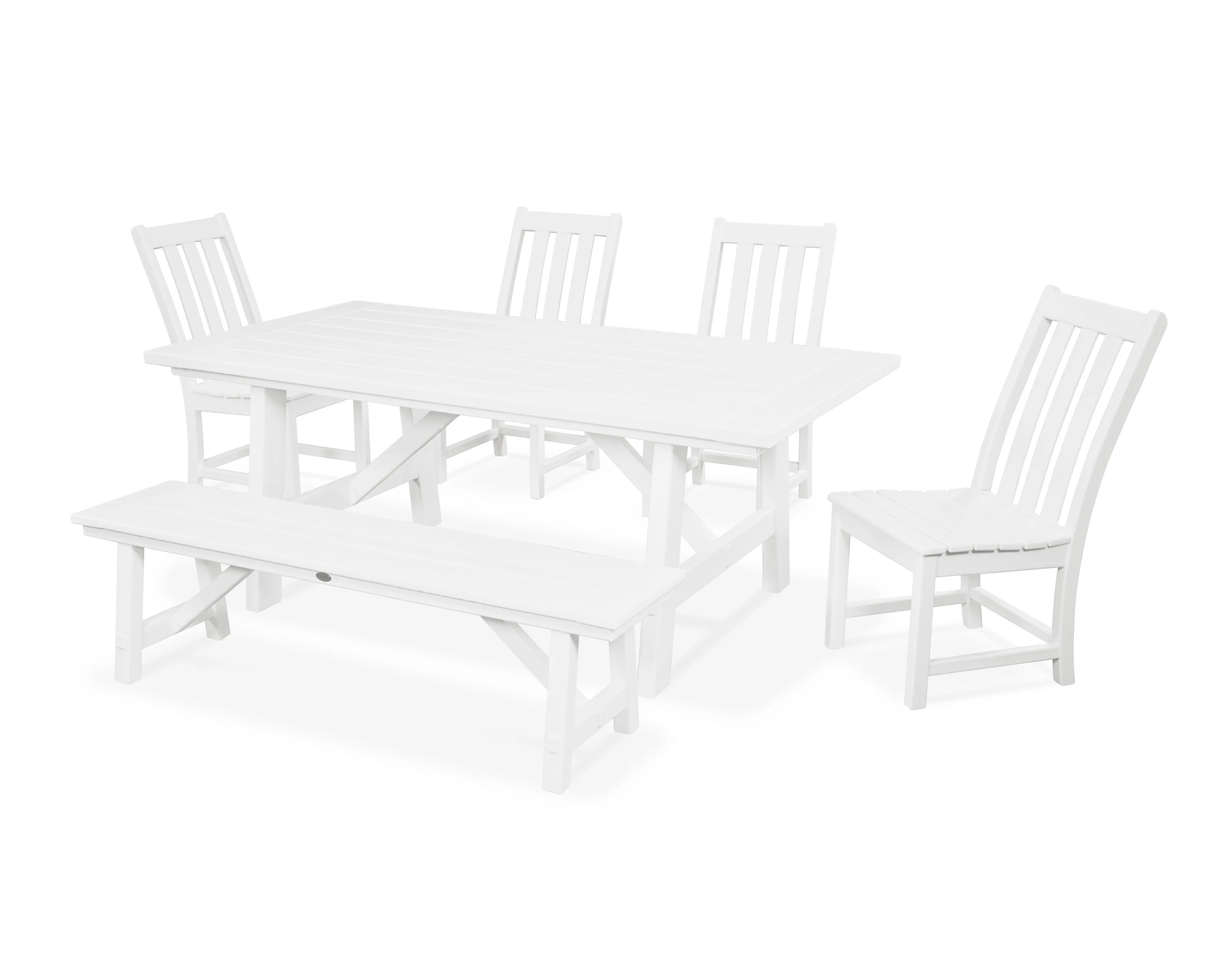 Vineyard 6-Piece Rustic Farmhouse Side Chair Dining Set with Bench - Image 10