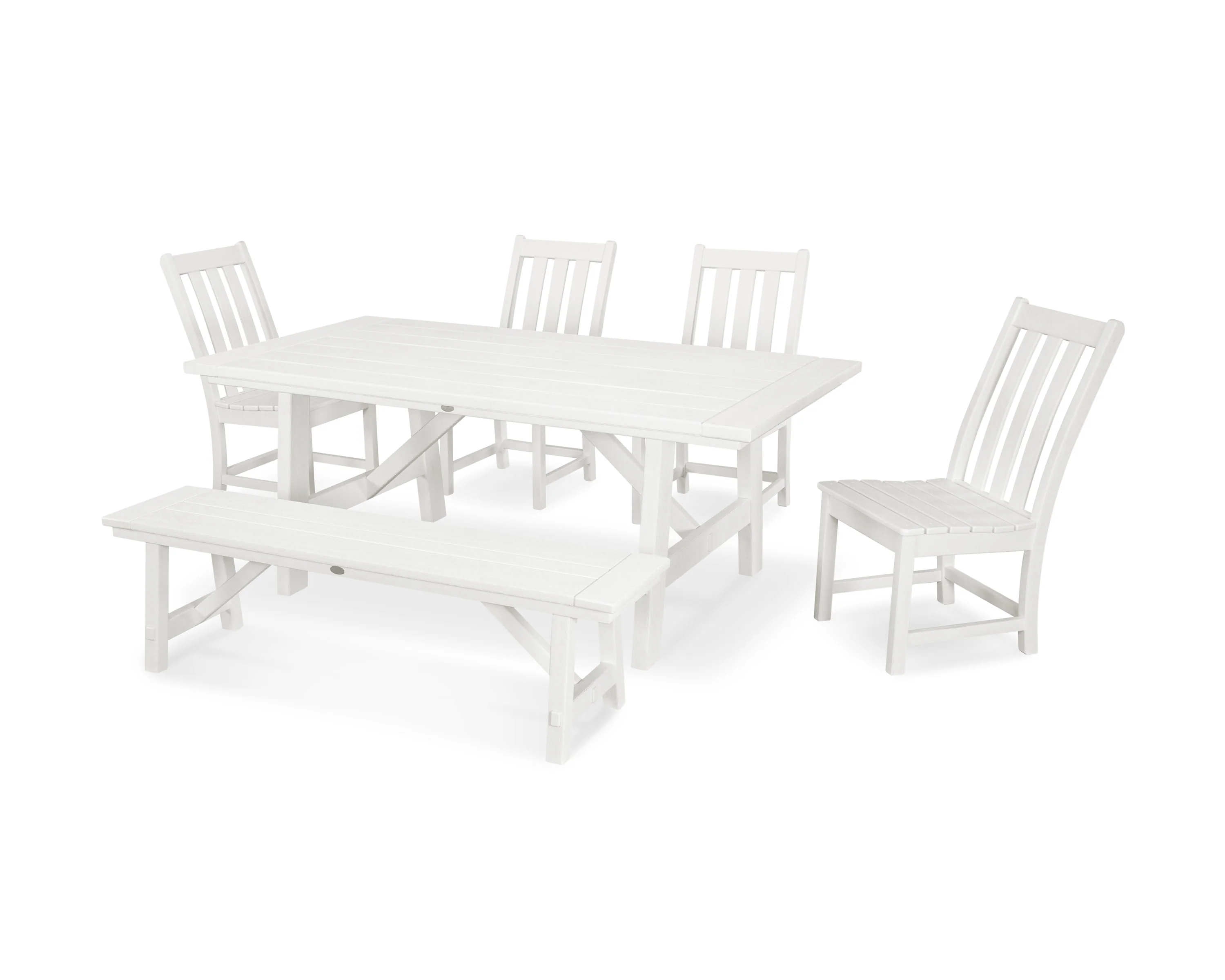 Vineyard 6-Piece Rustic Farmhouse Side Chair Dining Set with Bench - Image 11