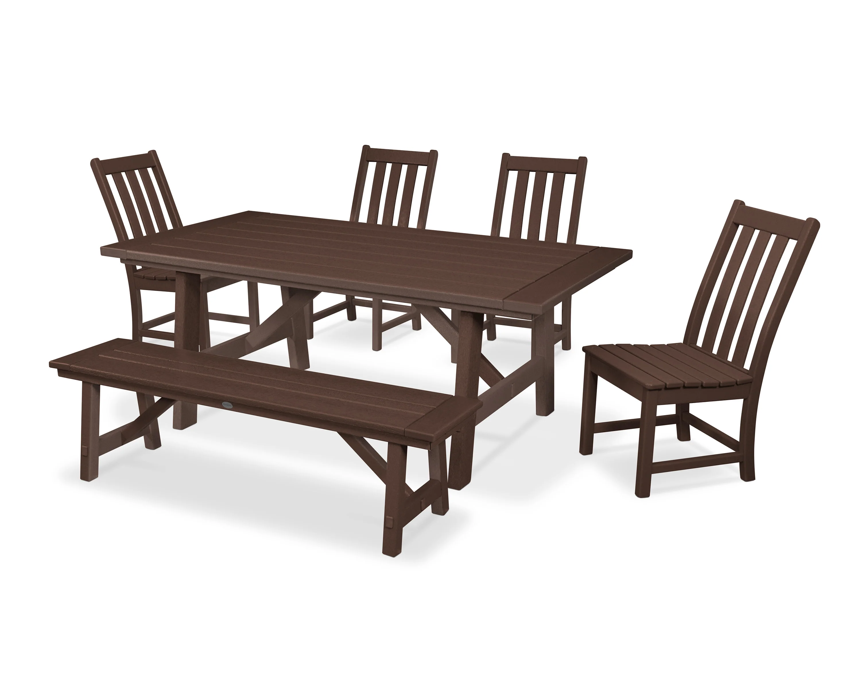Vineyard 6-Piece Rustic Farmhouse Side Chair Dining Set with Bench - Image 13