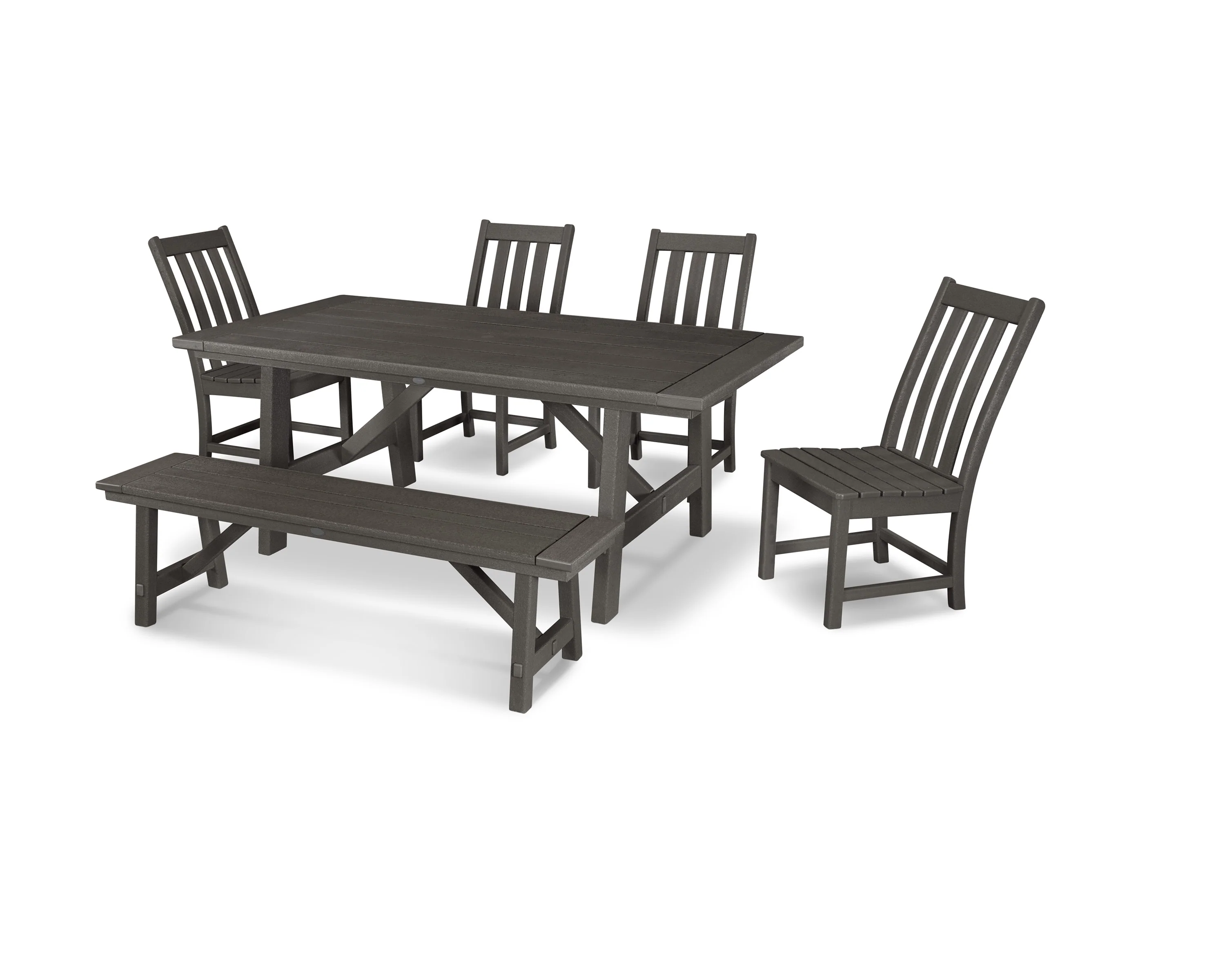 Vineyard 6-Piece Rustic Farmhouse Side Chair Dining Set with Bench - Image 15