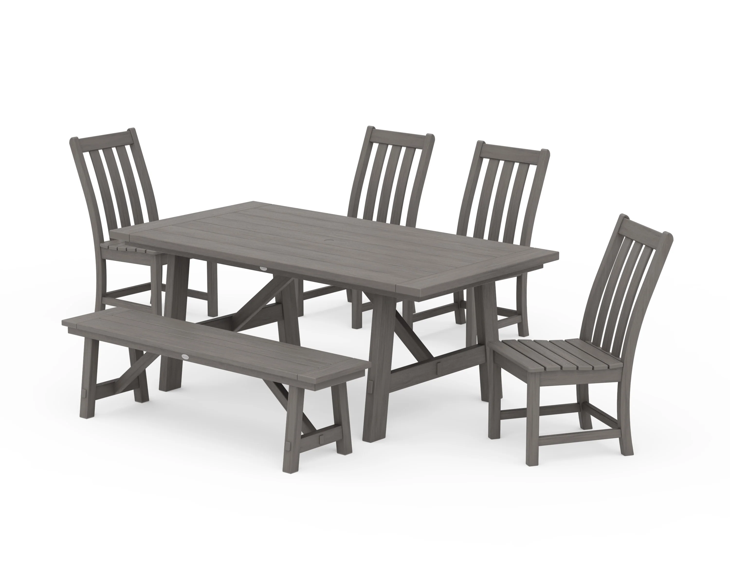 Vineyard 6-Piece Rustic Farmhouse Side Chair Dining Set with Bench - Image 17