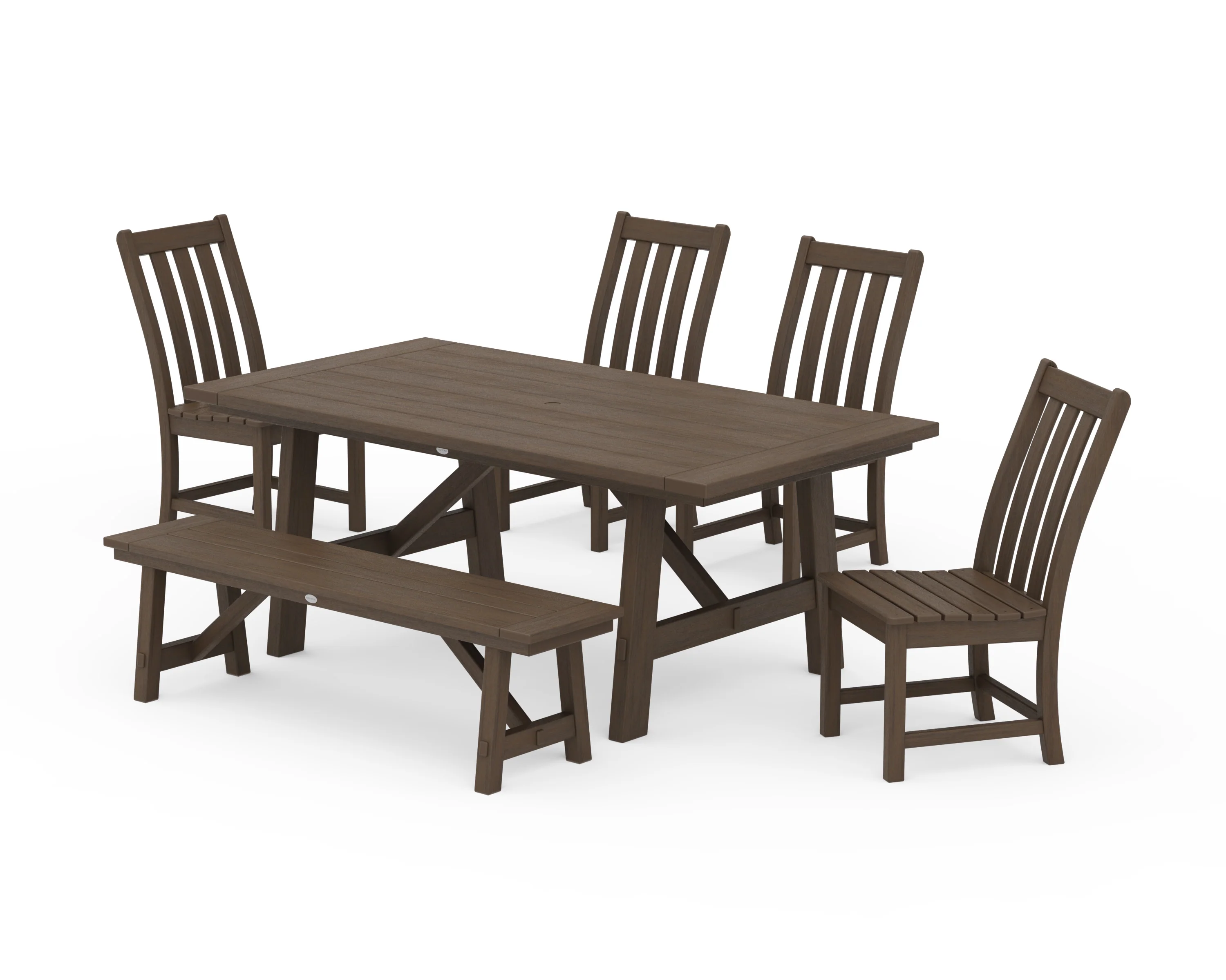 Vineyard 6-Piece Rustic Farmhouse Side Chair Dining Set with Bench - Image 18
