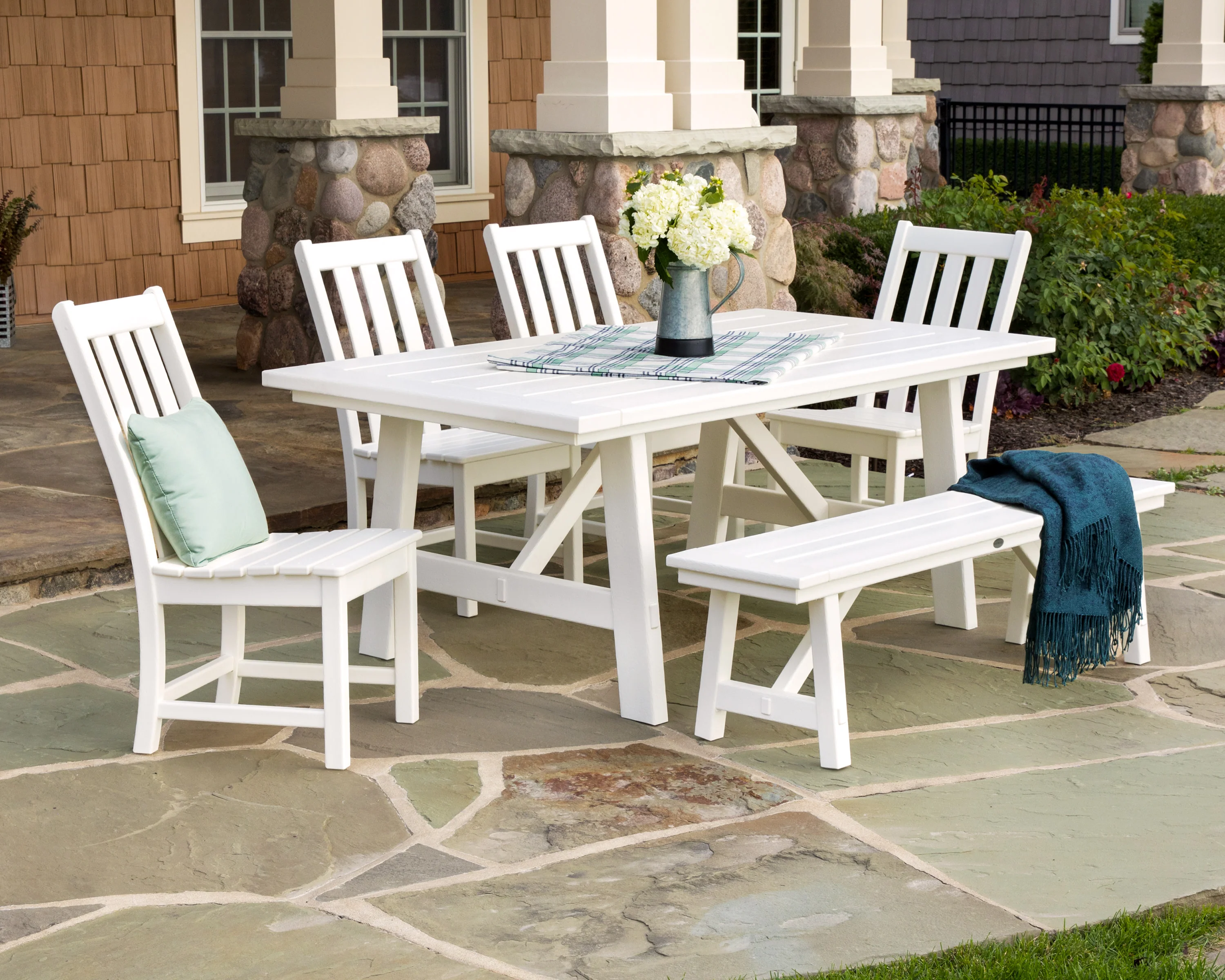Vineyard 6-Piece Rustic Farmhouse Side Chair Dining Set with Bench - Image 3