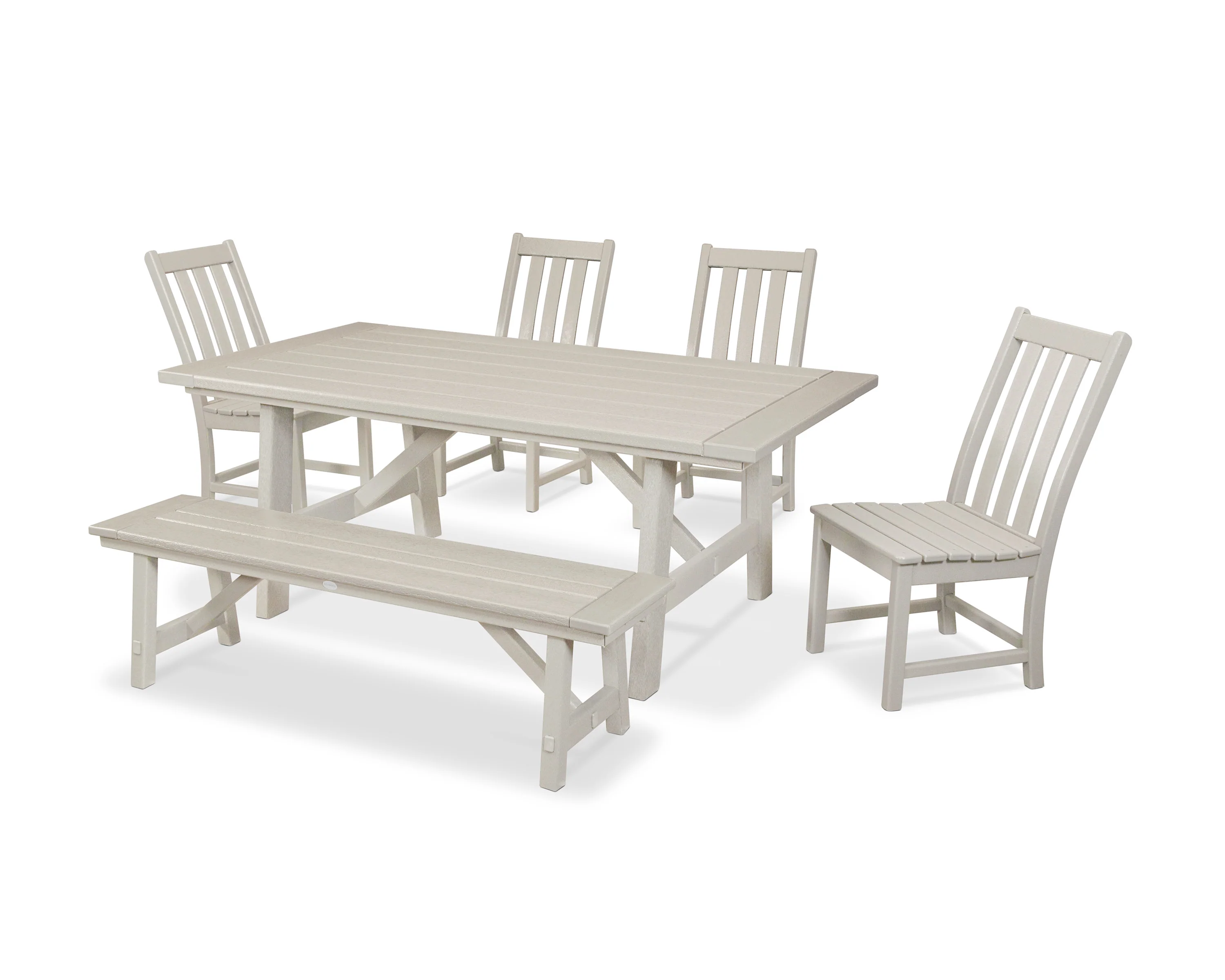 Vineyard 6-Piece Rustic Farmhouse Side Chair Dining Set with Bench - Image 7