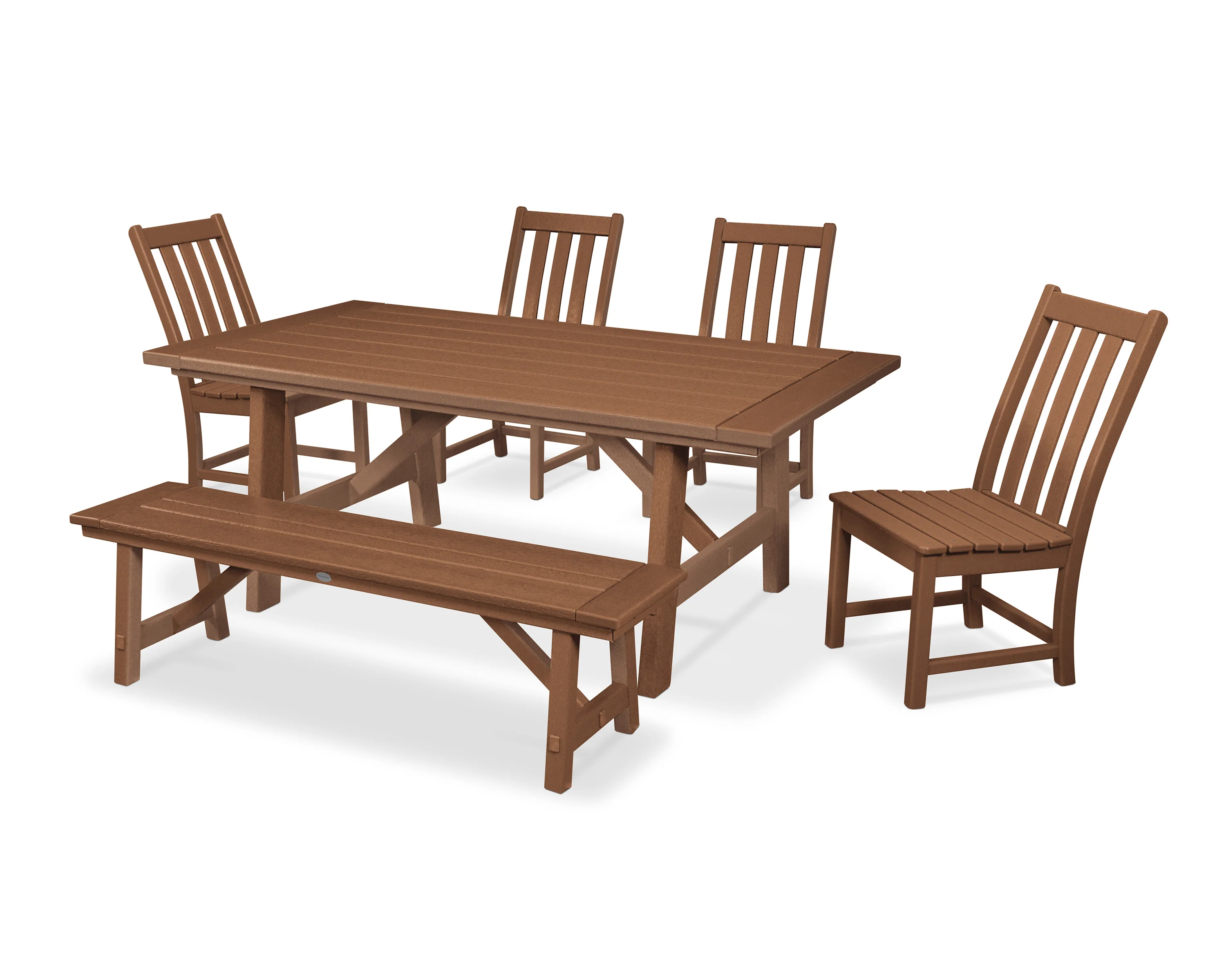 Vineyard 6-Piece Rustic Farmhouse Side Chair Dining Set with Bench - Image 8