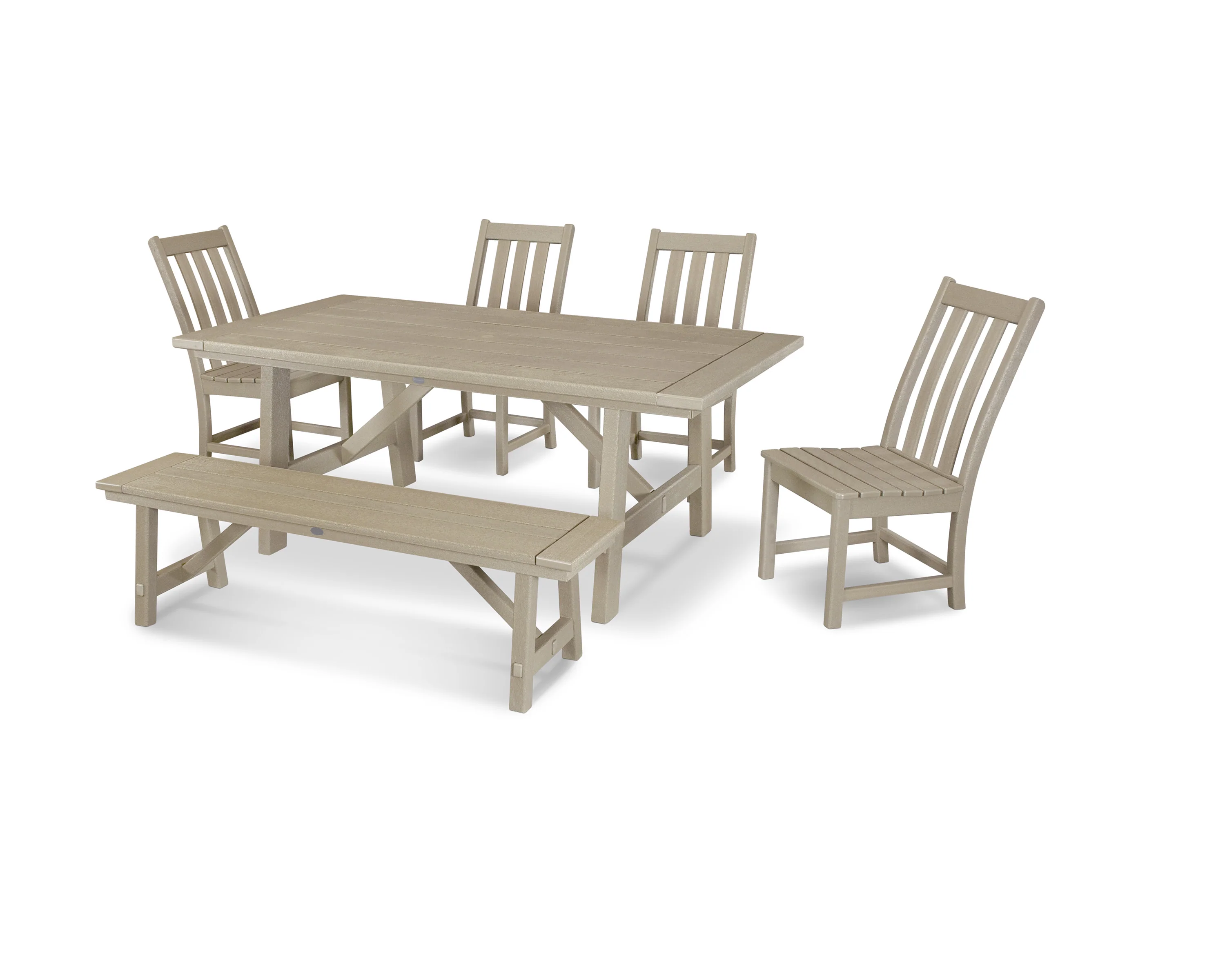 Vineyard 6-Piece Rustic Farmhouse Side Chair Dining Set with Bench - Image 9
