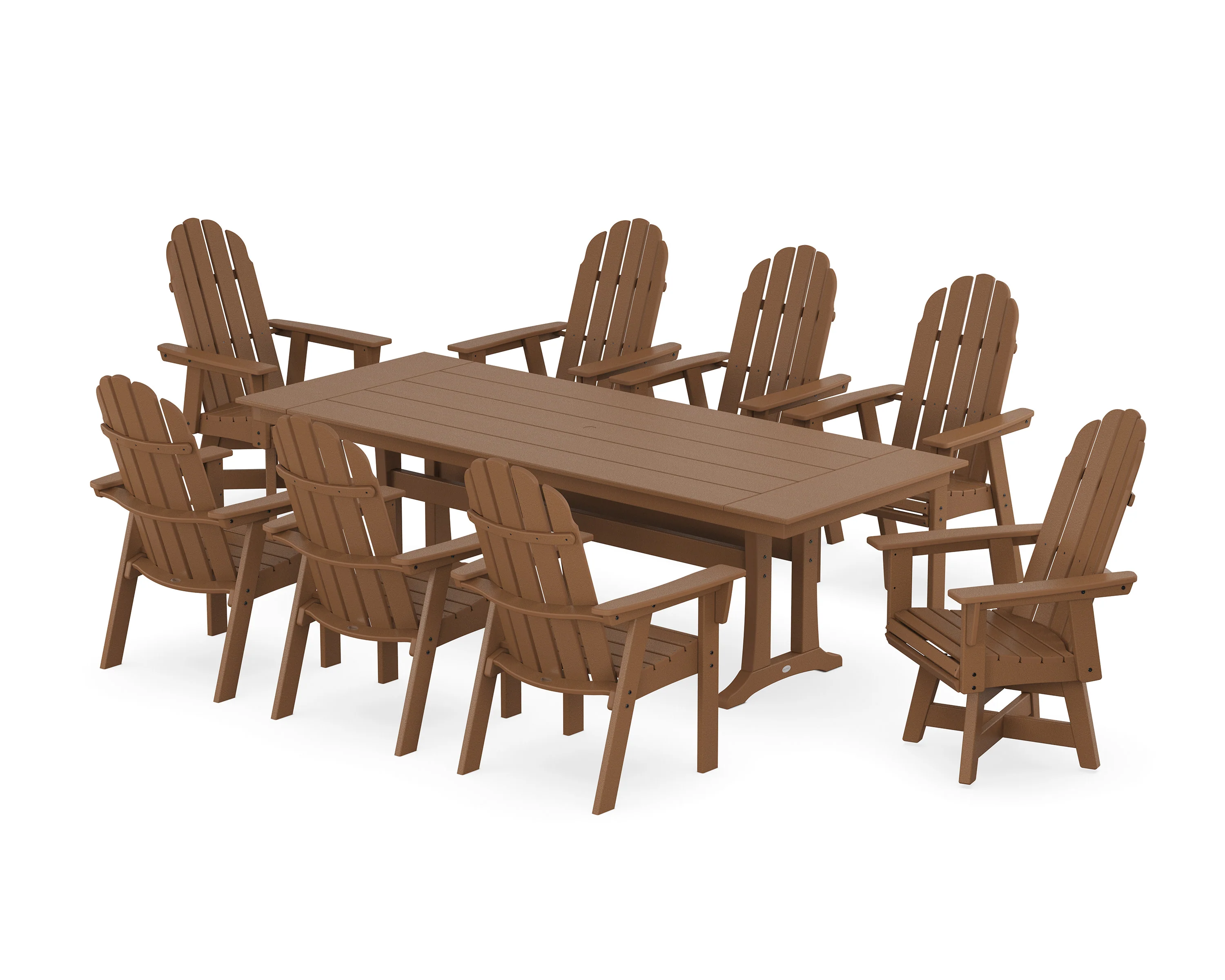 Vineyard 9-Piece Curveback Adirondack Swivel Farmhouse Dining Set with Trestle Legs - Image 5