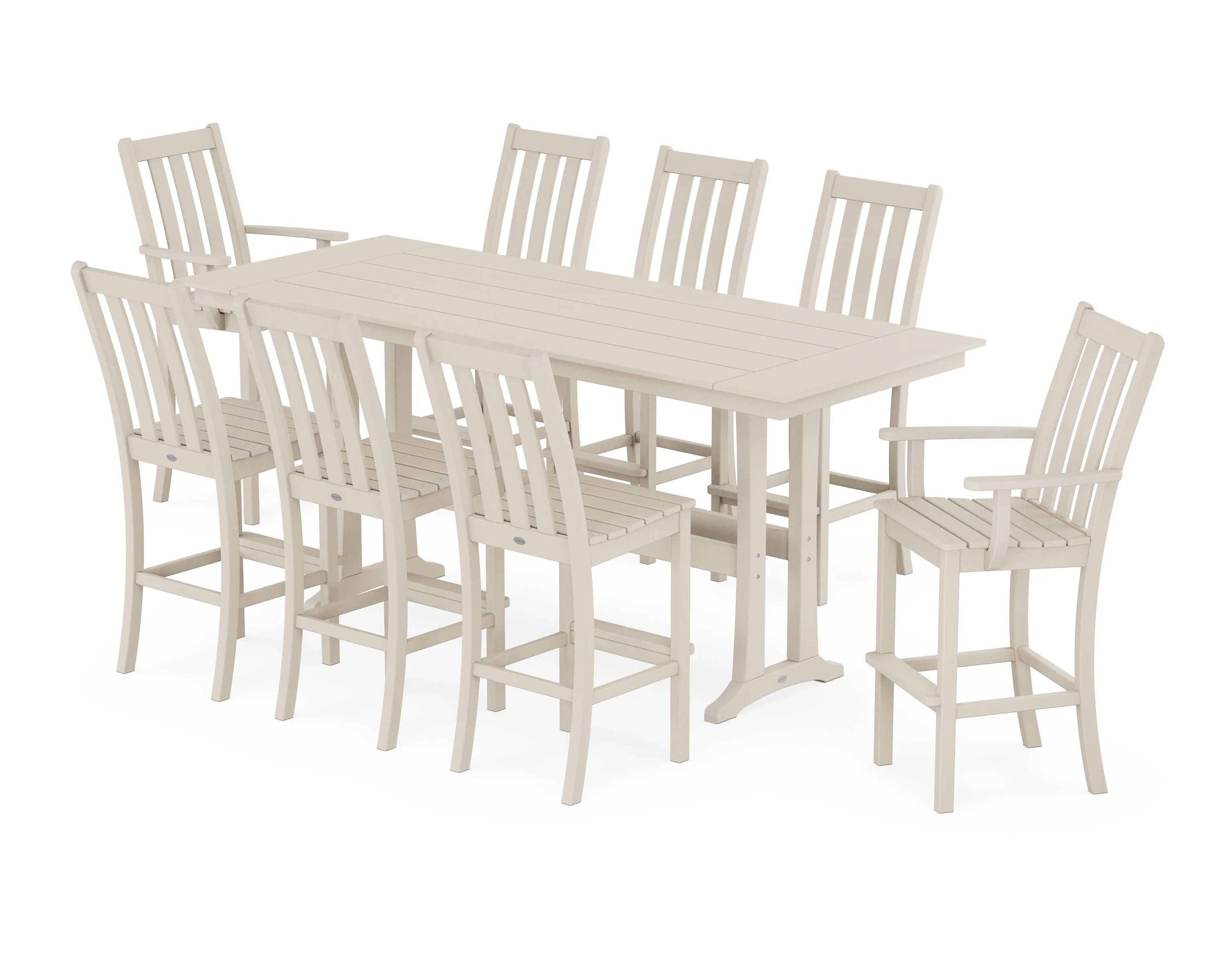 Vineyard 9-Piece Farmhouse Bar Set with Trestle Legs - Image 11