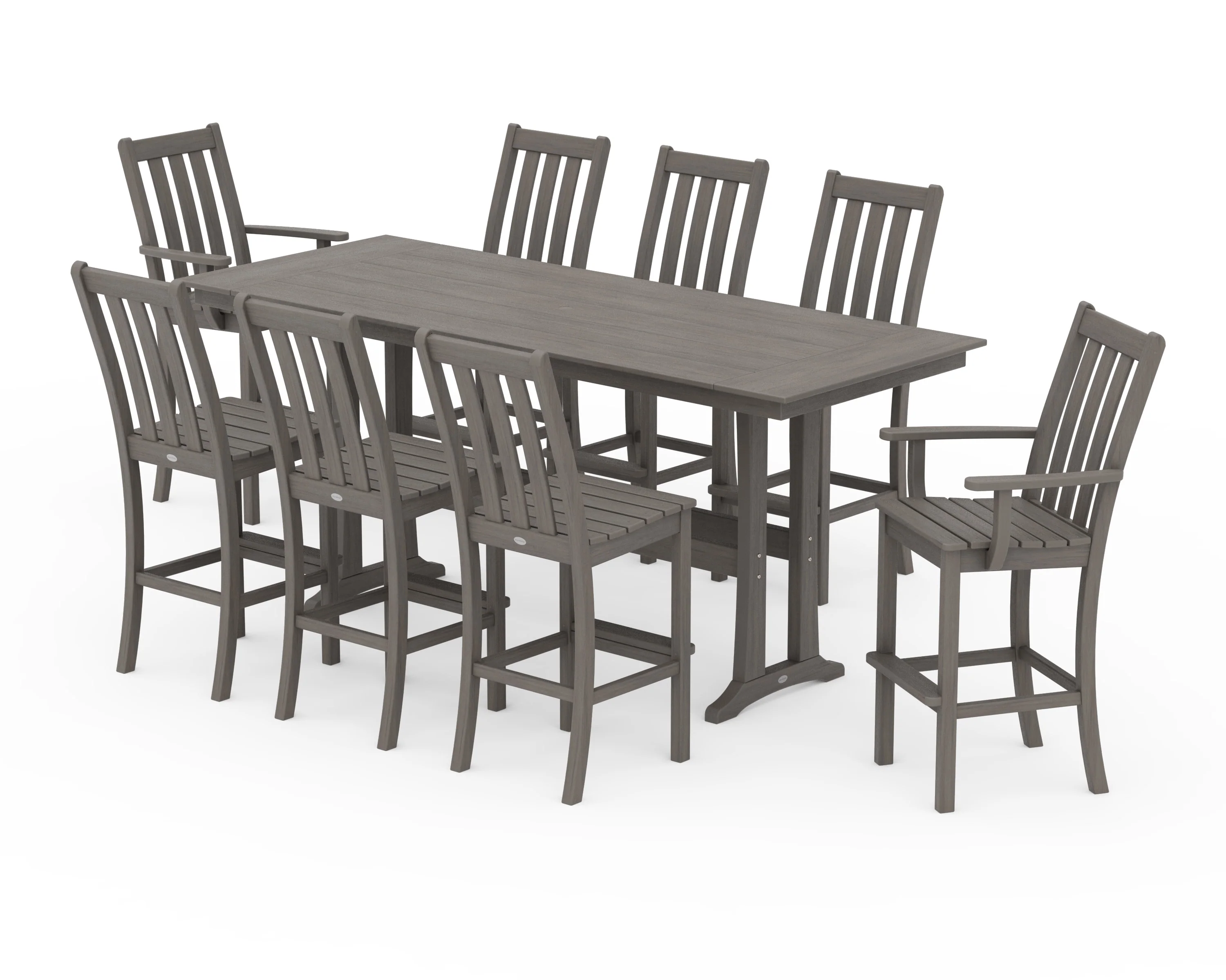 Vineyard 9-Piece Farmhouse Bar Set with Trestle Legs - Image 14