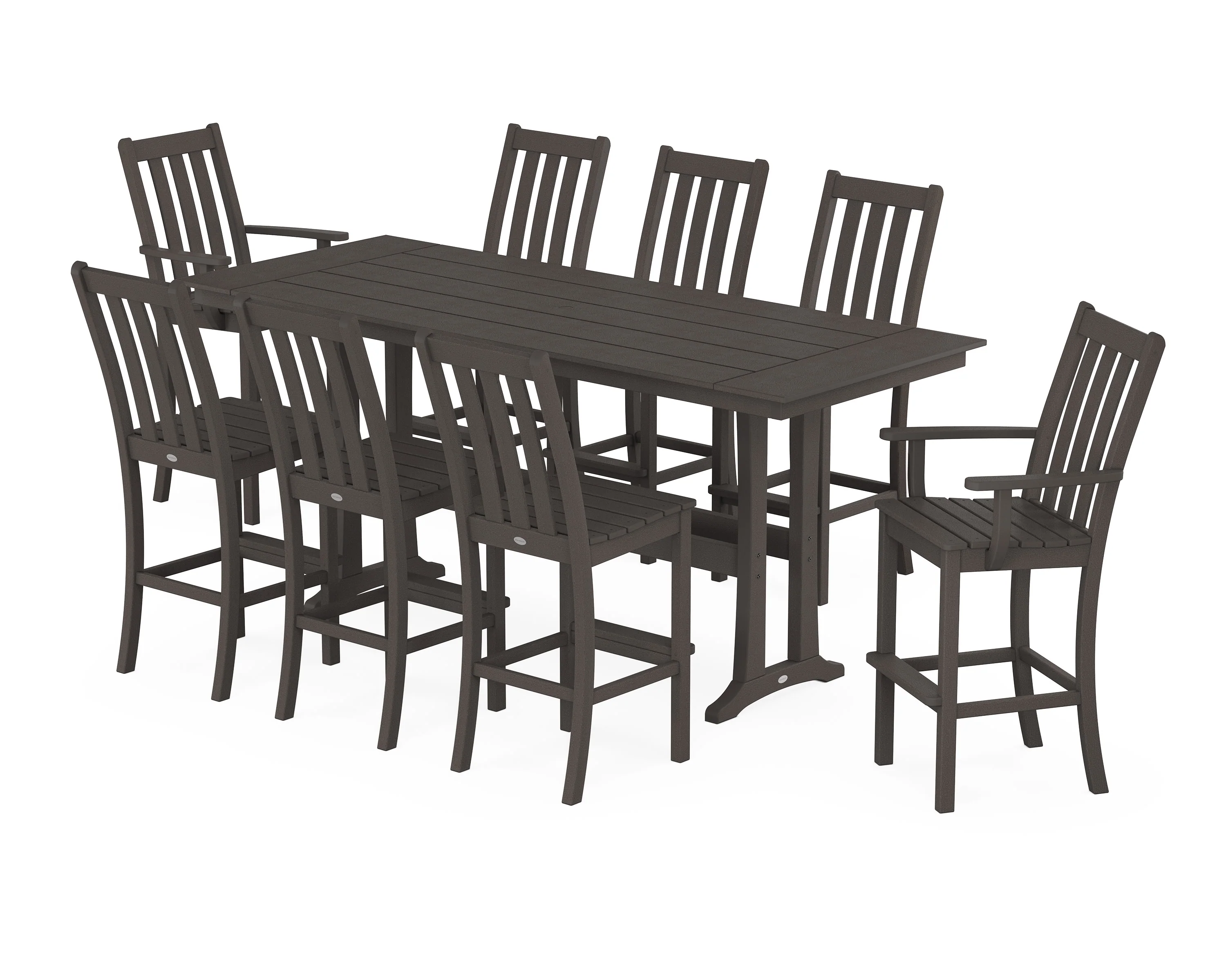 Vineyard 9-Piece Farmhouse Bar Set with Trestle Legs - Image 4