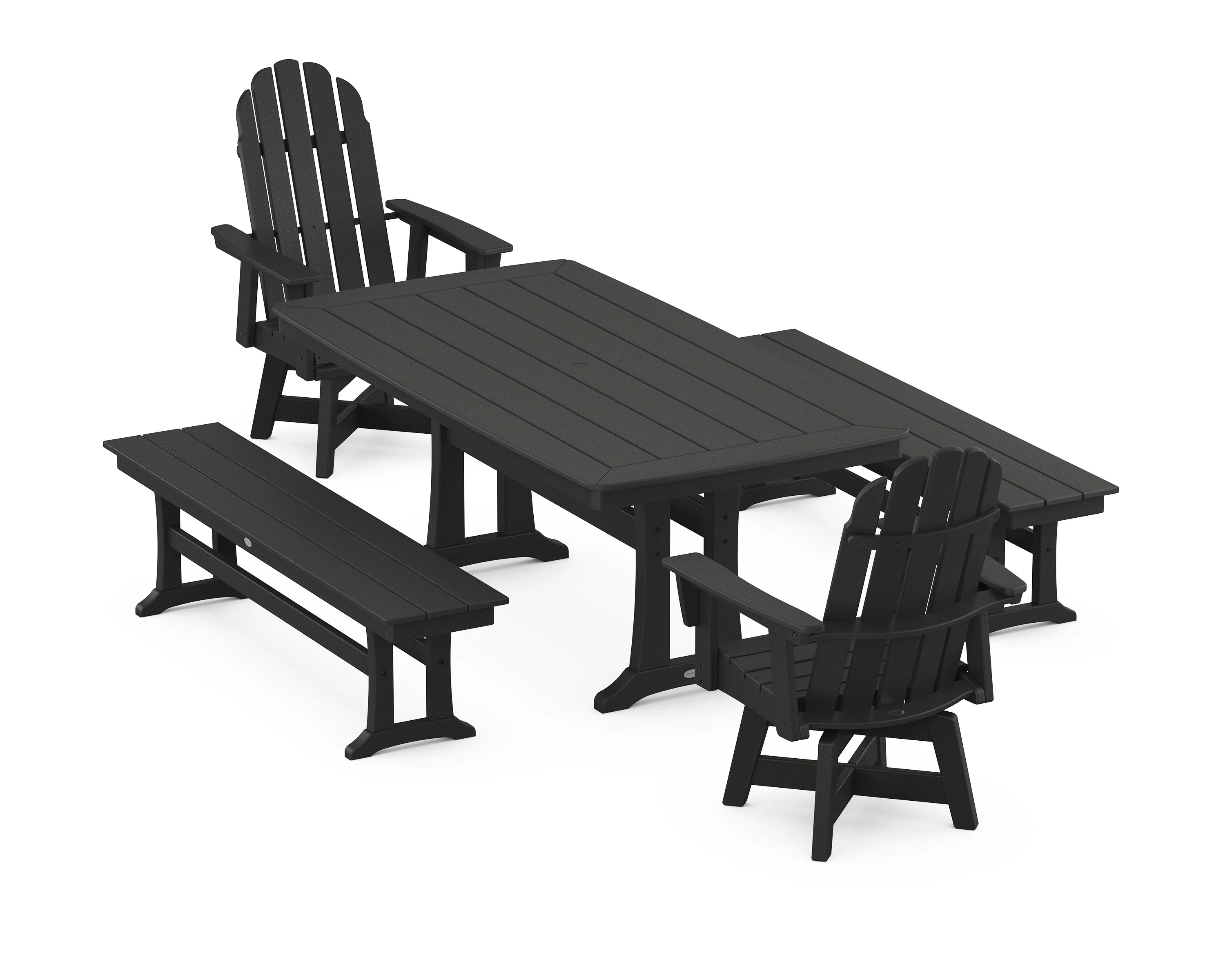Vineyard Adirondack Swivel Chair 5-Piece Dining Set with Trestle Legs and Benches - Image 10
