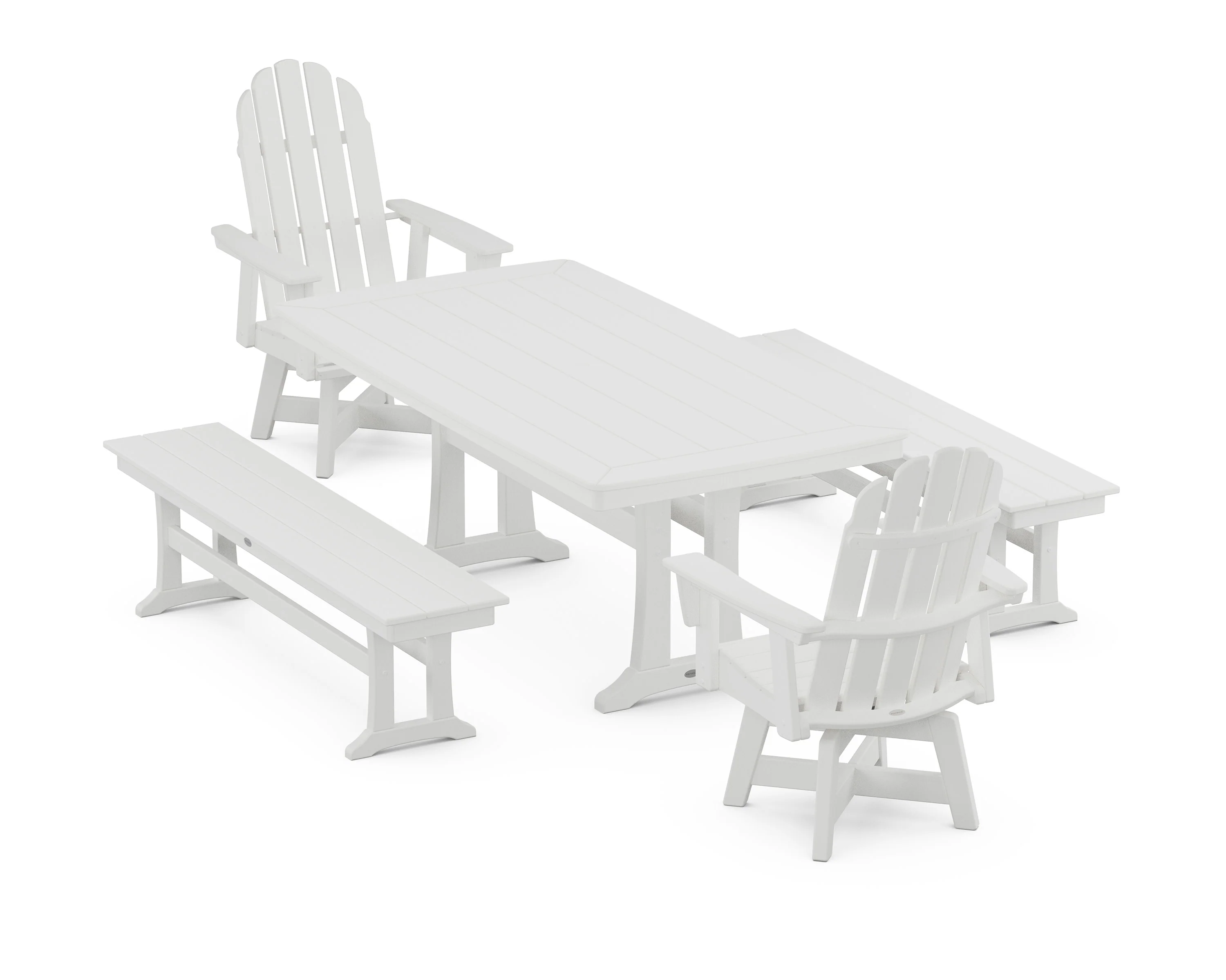 Vineyard Adirondack Swivel Chair 5-Piece Dining Set with Trestle Legs and Benches - Image 11