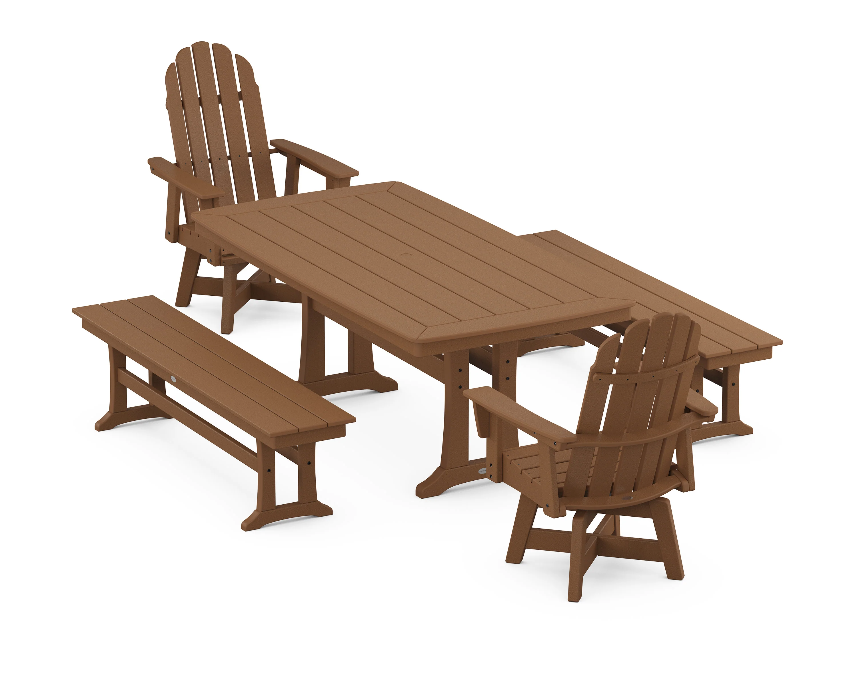Vineyard Adirondack Swivel Chair 5-Piece Dining Set with Trestle Legs and Benches - Image 12