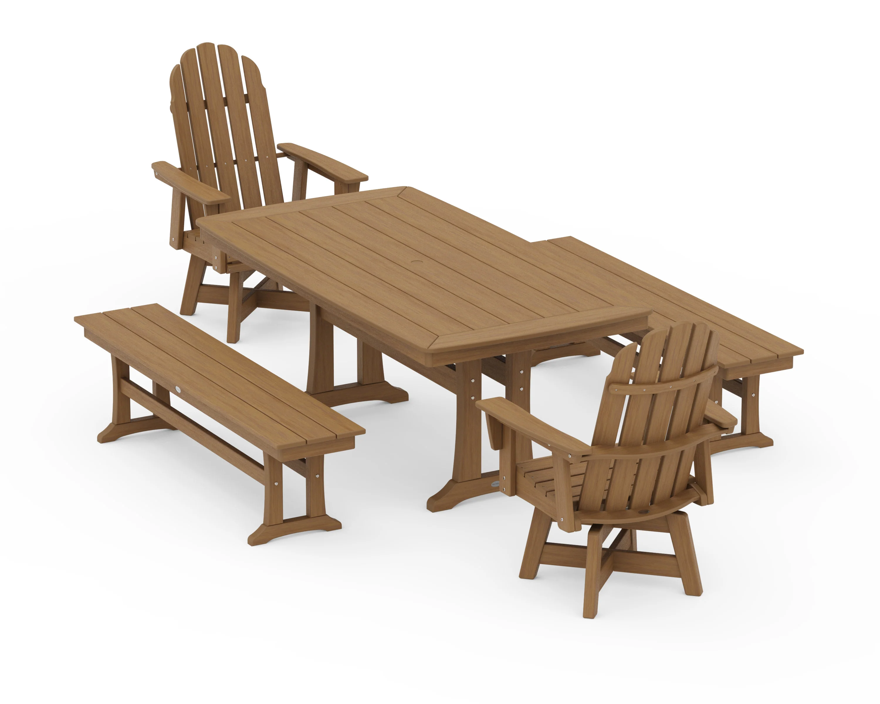 Vineyard Adirondack Swivel Chair 5-Piece Dining Set with Trestle Legs and Benches - Image 13