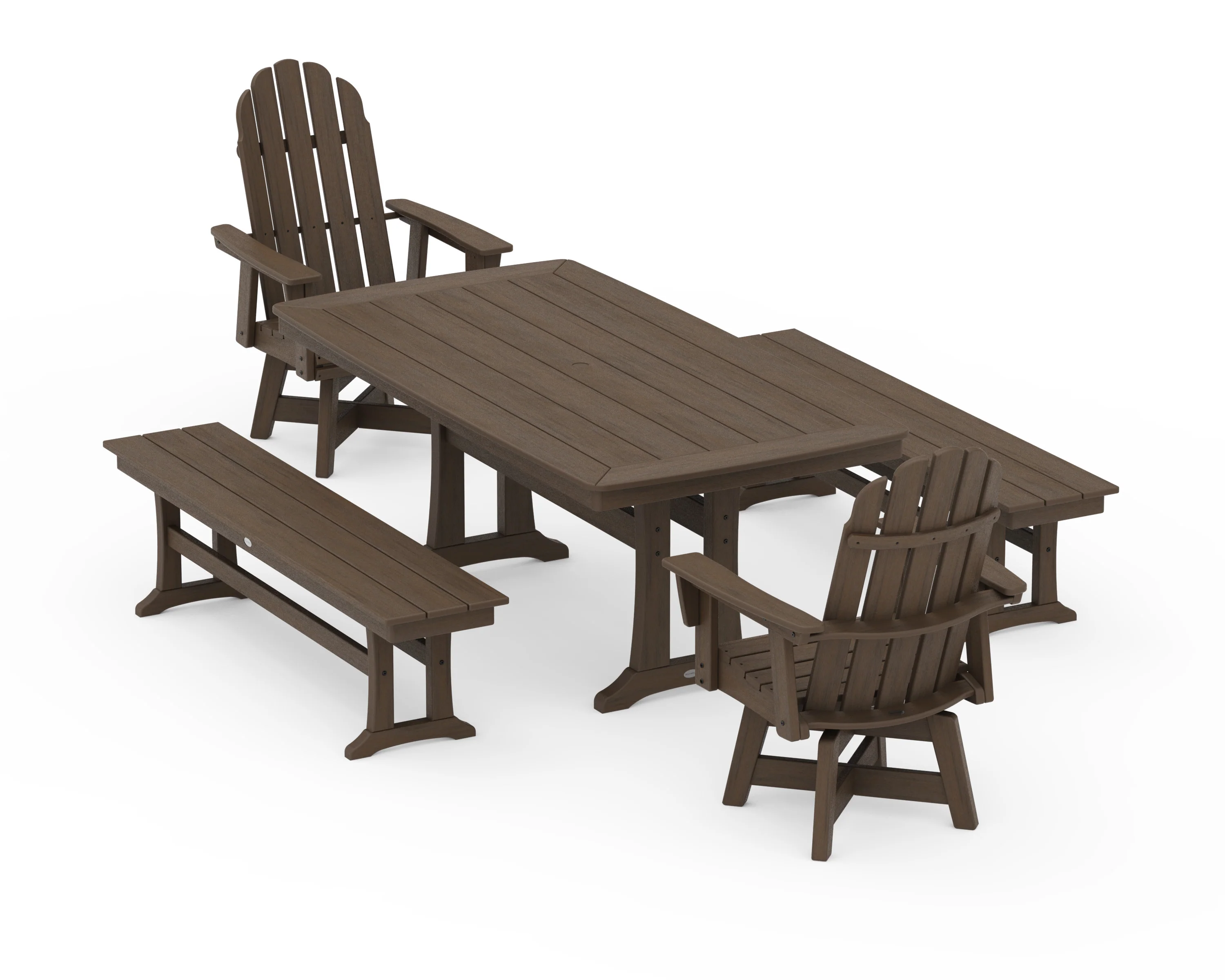 Vineyard Adirondack Swivel Chair 5-Piece Dining Set with Trestle Legs and Benches - Image 15