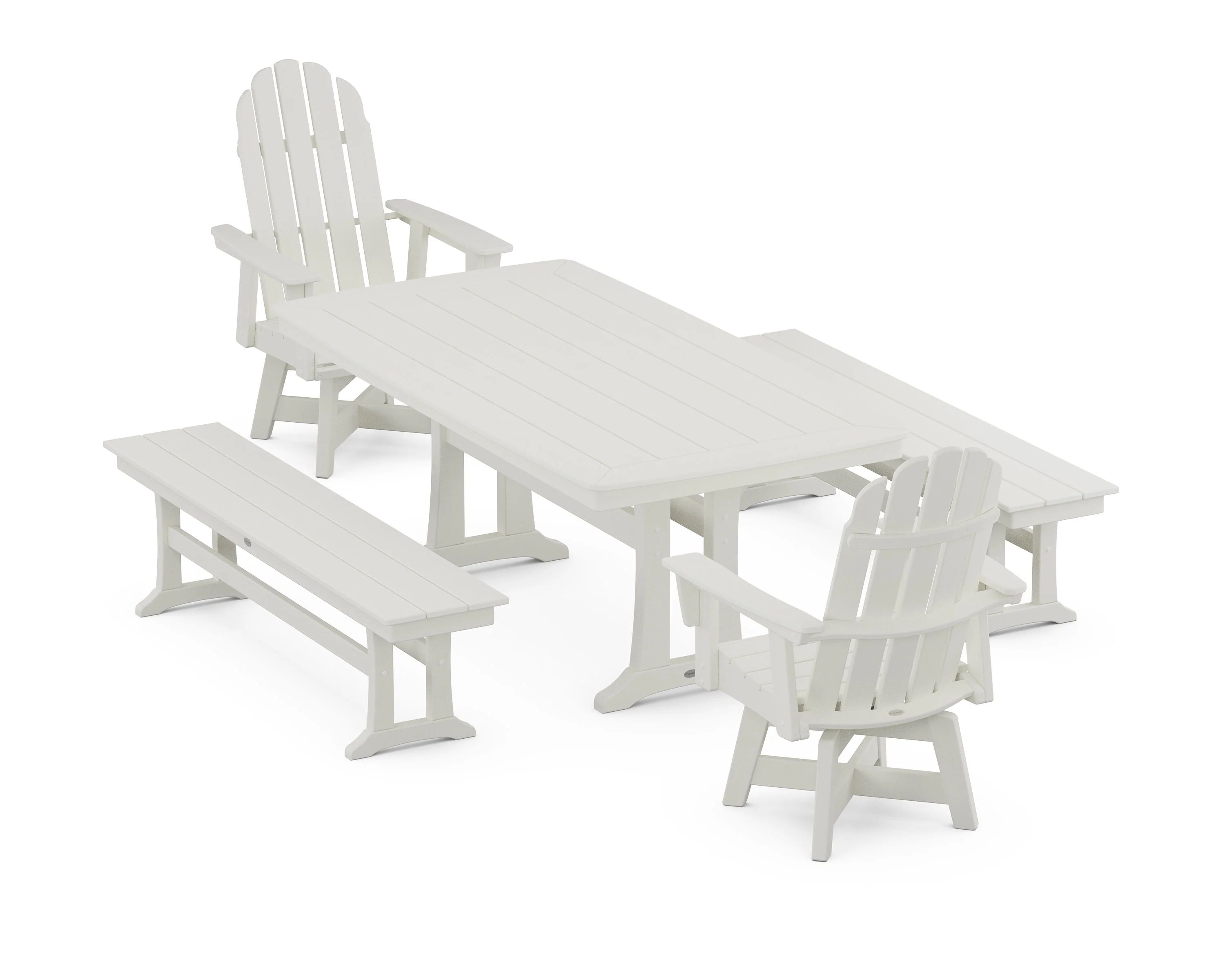 Vineyard Adirondack Swivel Chair 5-Piece Dining Set with Trestle Legs and Benches - Image 8