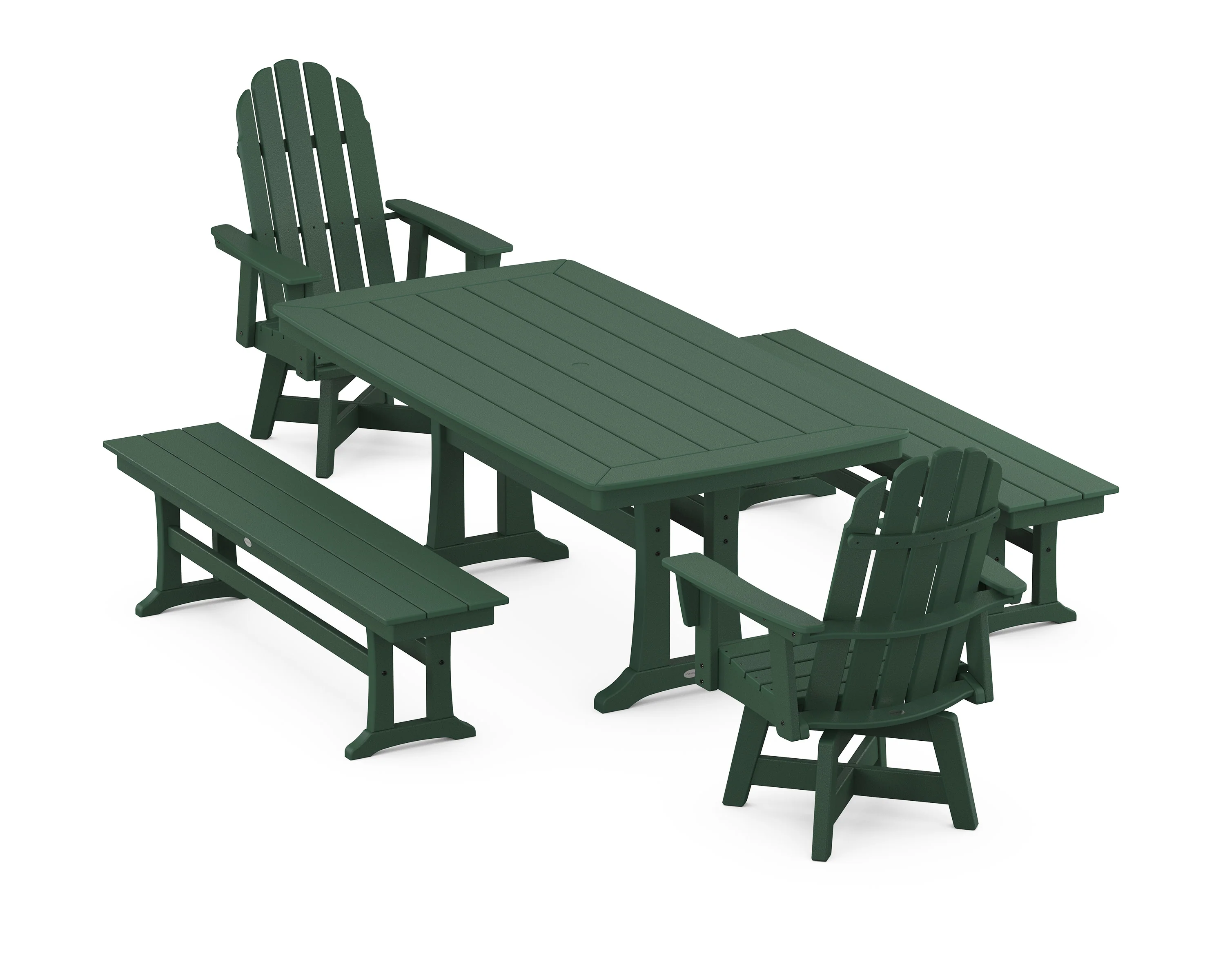 Vineyard Adirondack Swivel Chair 5-Piece Dining Set with Trestle Legs and Benches - Image 9