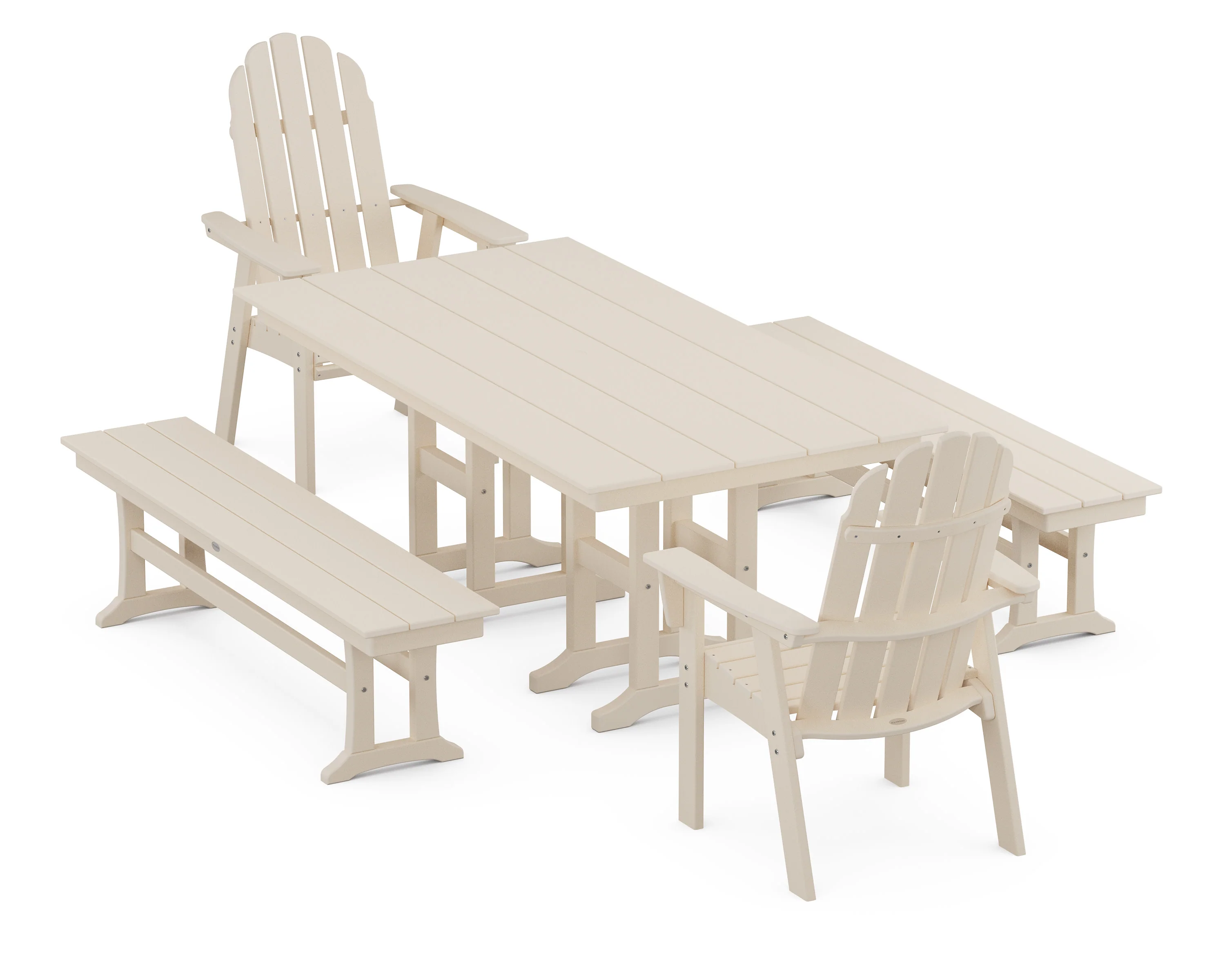 Vineyard Curveback Adirondack 5-Piece Farmhouse Dining Set with Benches - Image 10