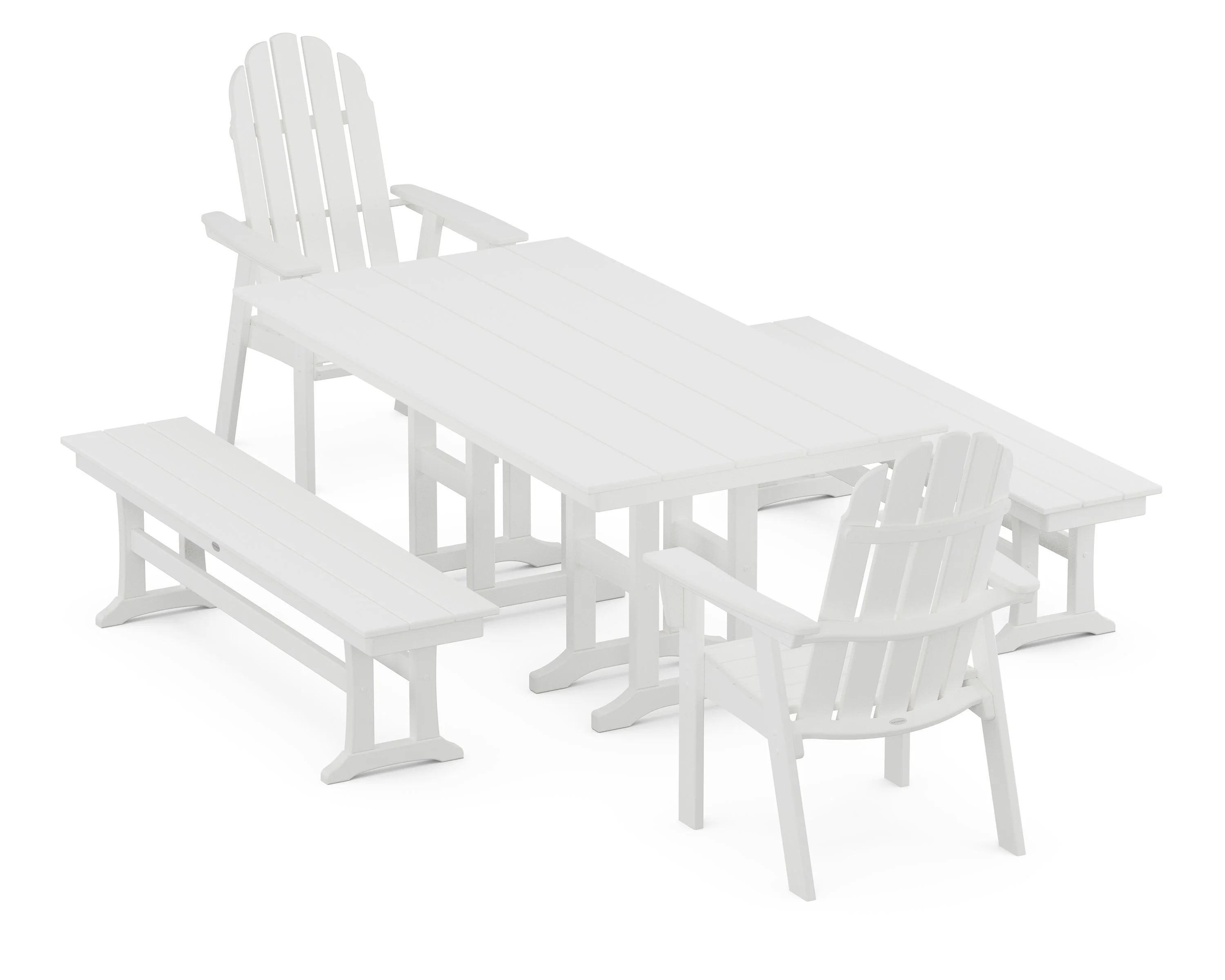 Vineyard Curveback Adirondack 5-Piece Farmhouse Dining Set with Benches - Image 5