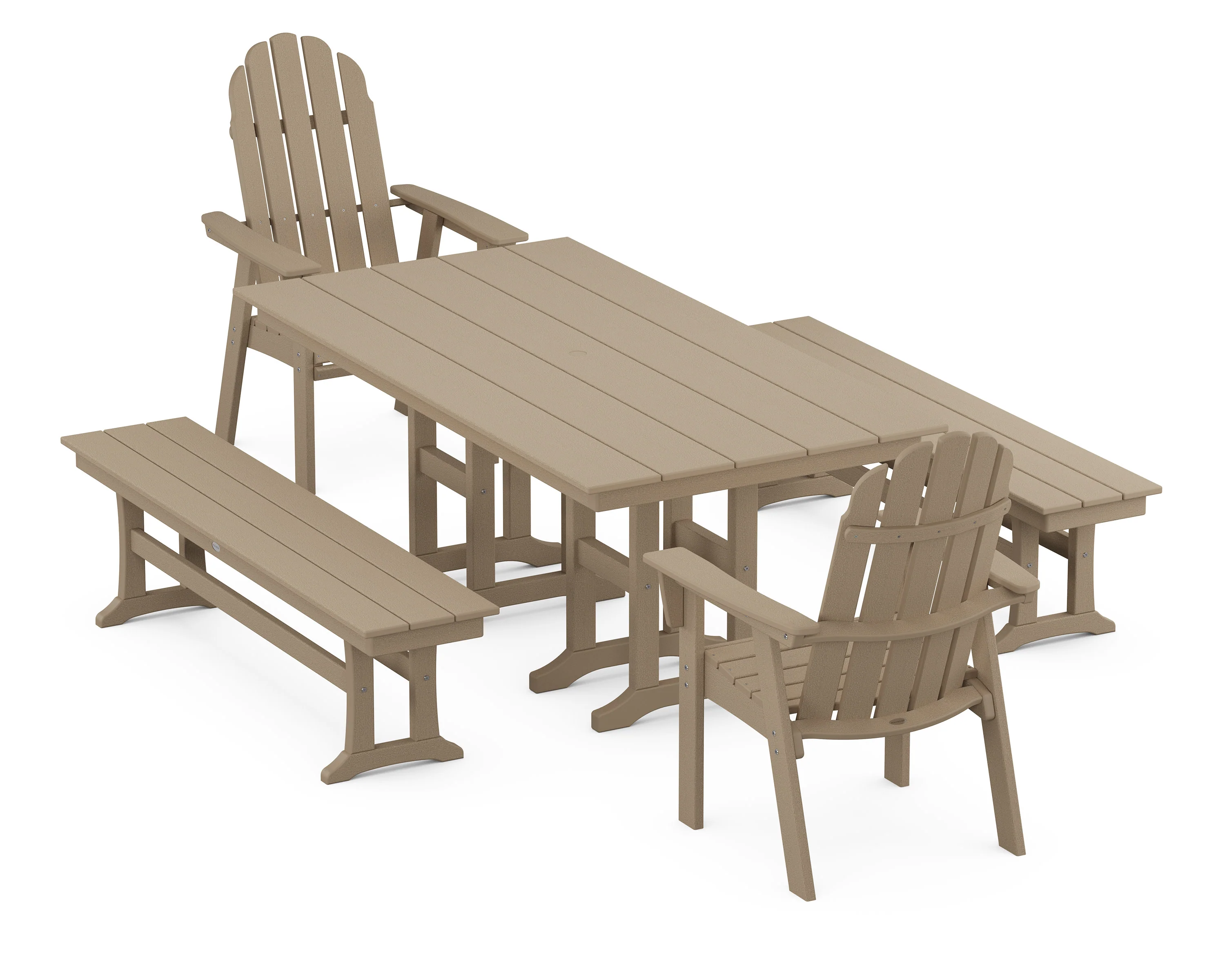 Vineyard Curveback Adirondack 5-Piece Farmhouse Dining Set with Benches - Image 6