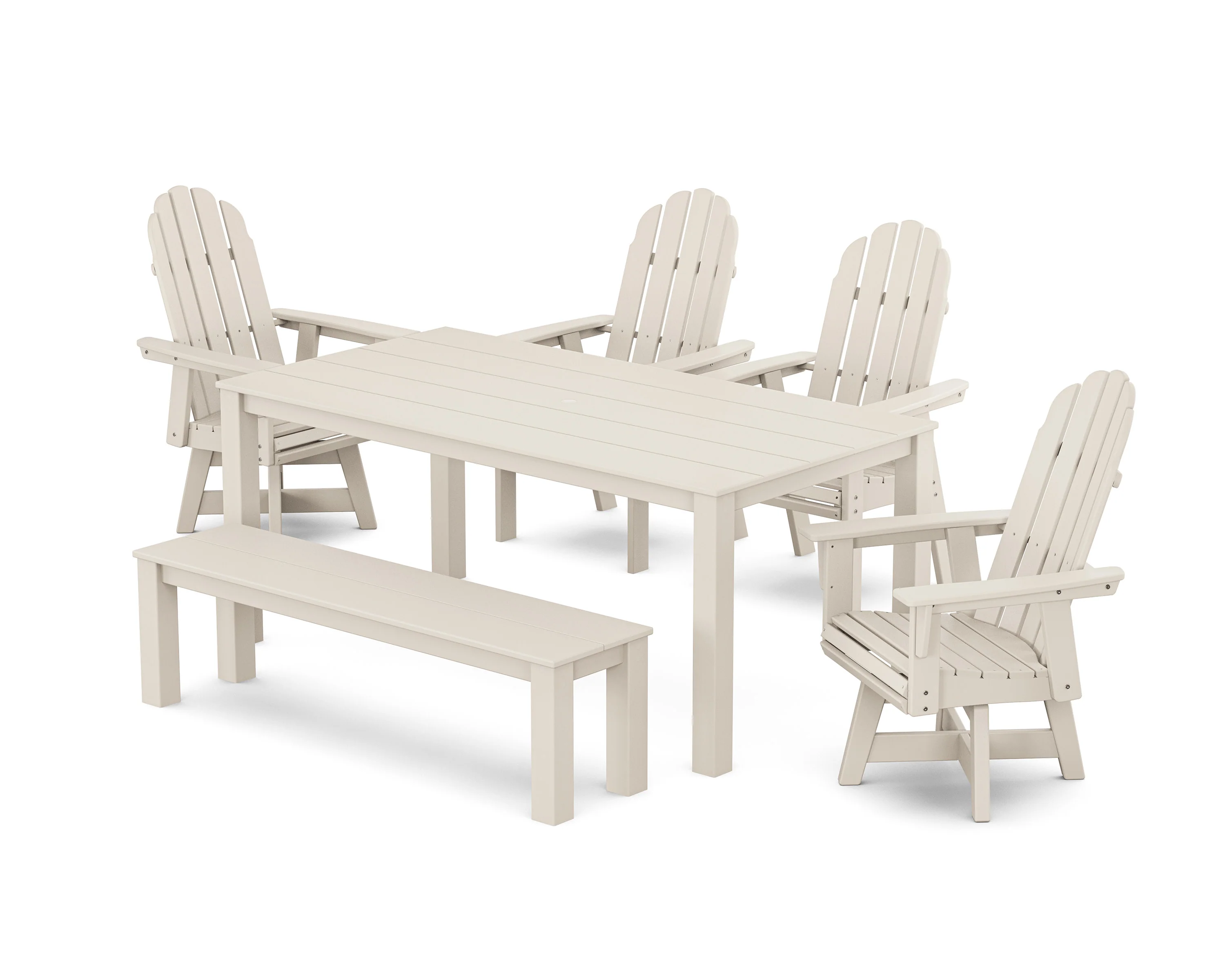 Vineyard Curveback Adirondack 6-Piece Parsons Swivel Dining Set with Bench - Image 6