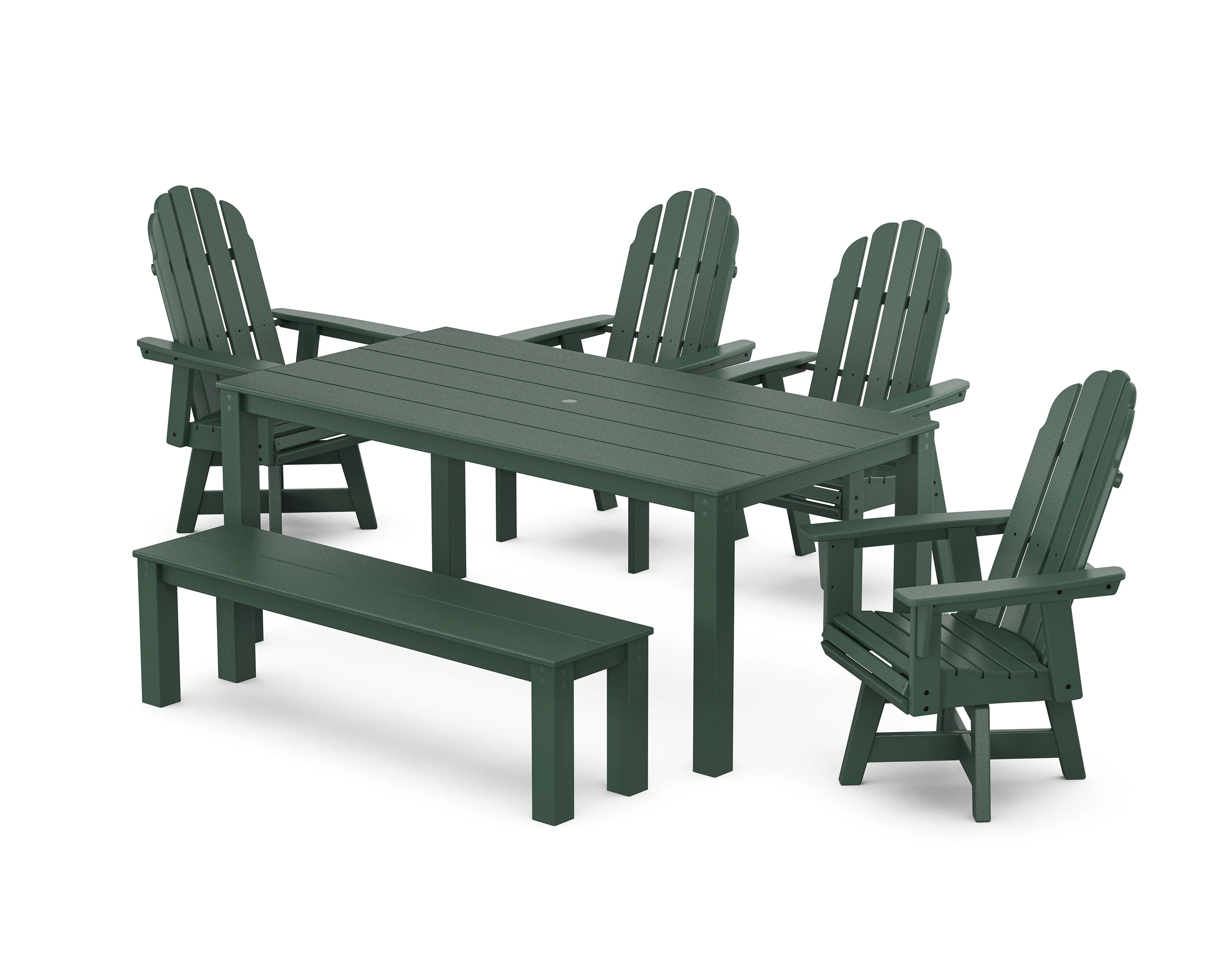 Vineyard Curveback Adirondack 6-Piece Parsons Swivel Dining Set with Bench - Image 8