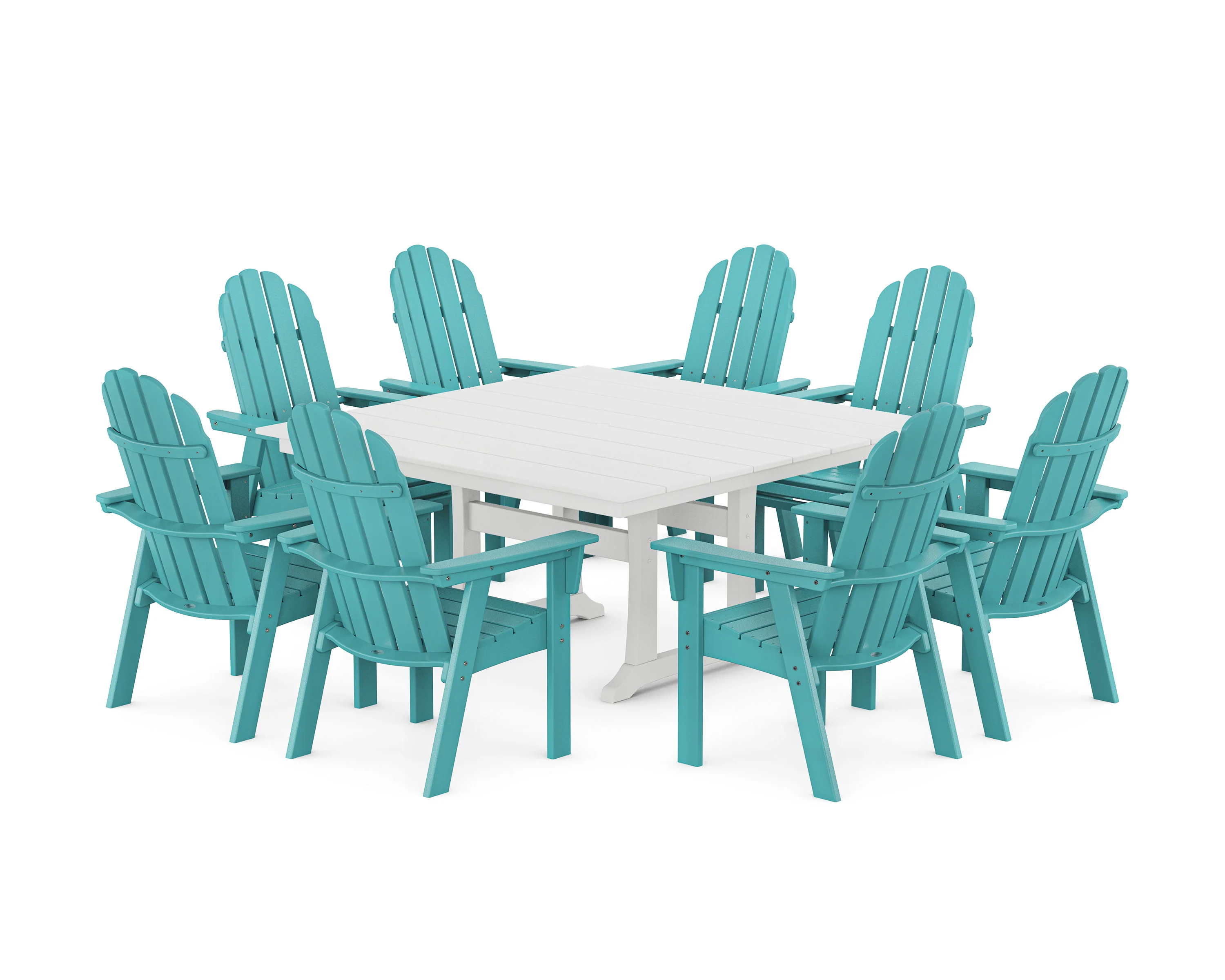 Vineyard Curveback Adirondack 9-Piece Square Farmhouse Dining Set with Trestle Legs - Image 10