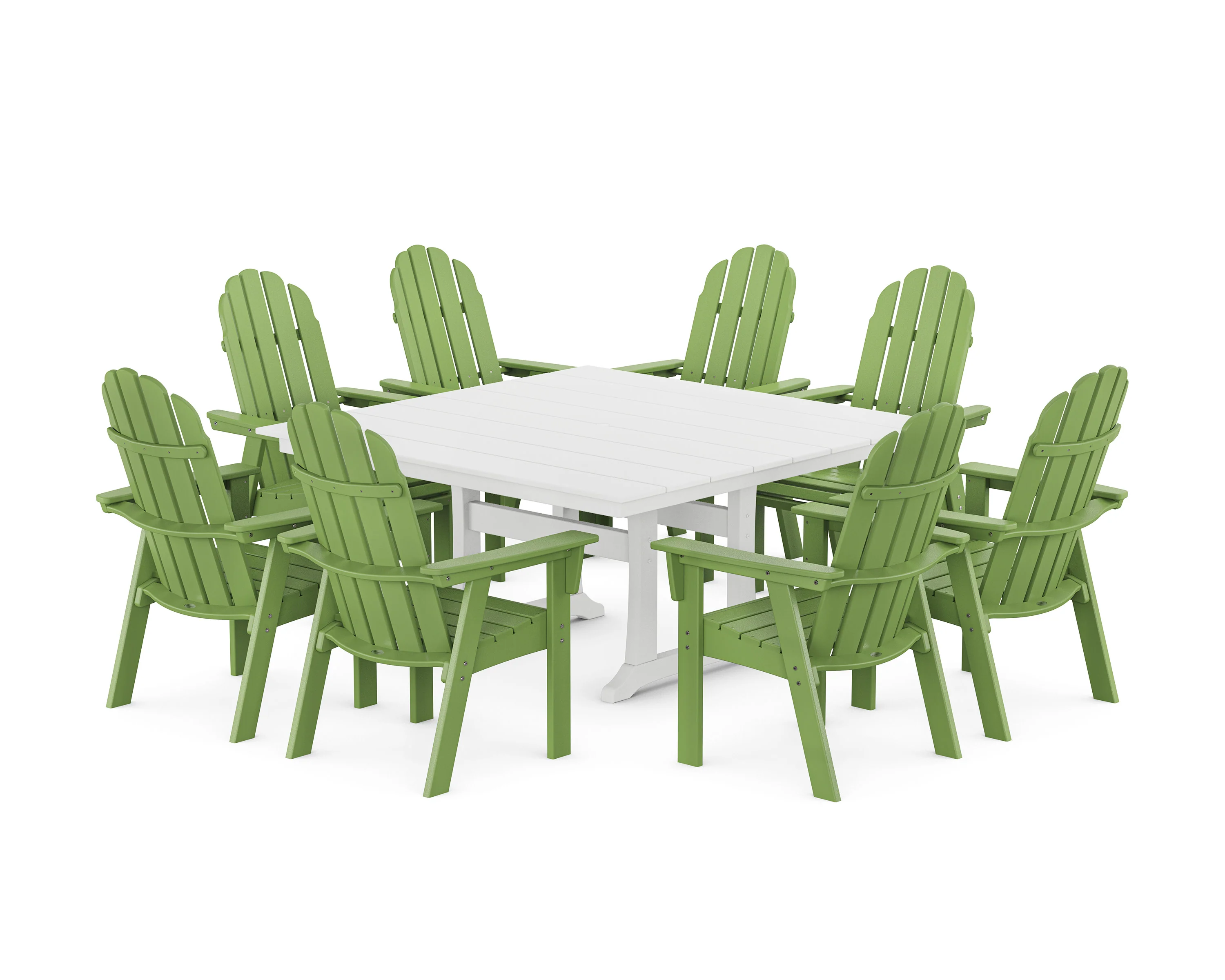 Vineyard Curveback Adirondack 9-Piece Square Farmhouse Dining Set with Trestle Legs - Image 11