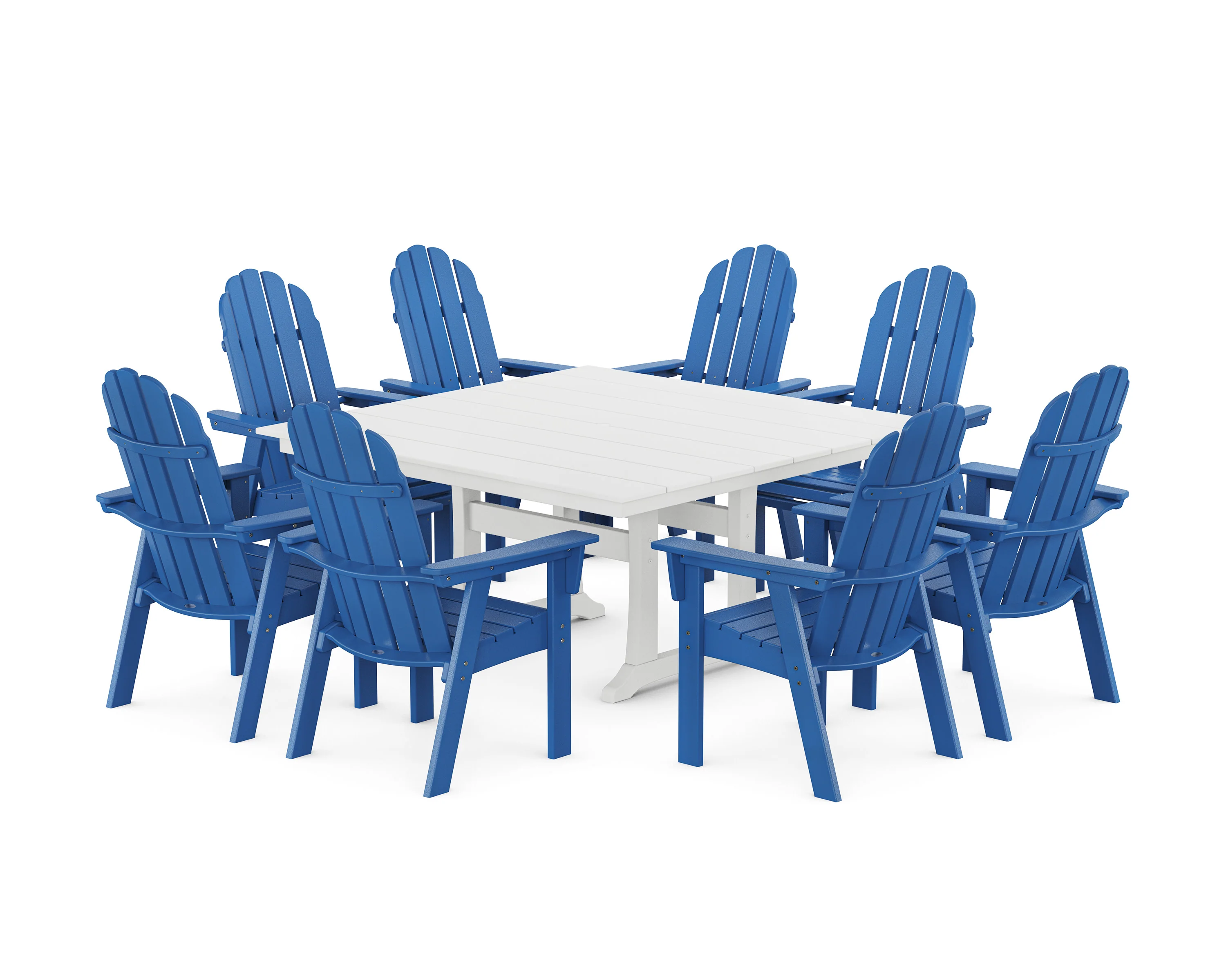 Vineyard Curveback Adirondack 9-Piece Square Farmhouse Dining Set with Trestle Legs - Image 12