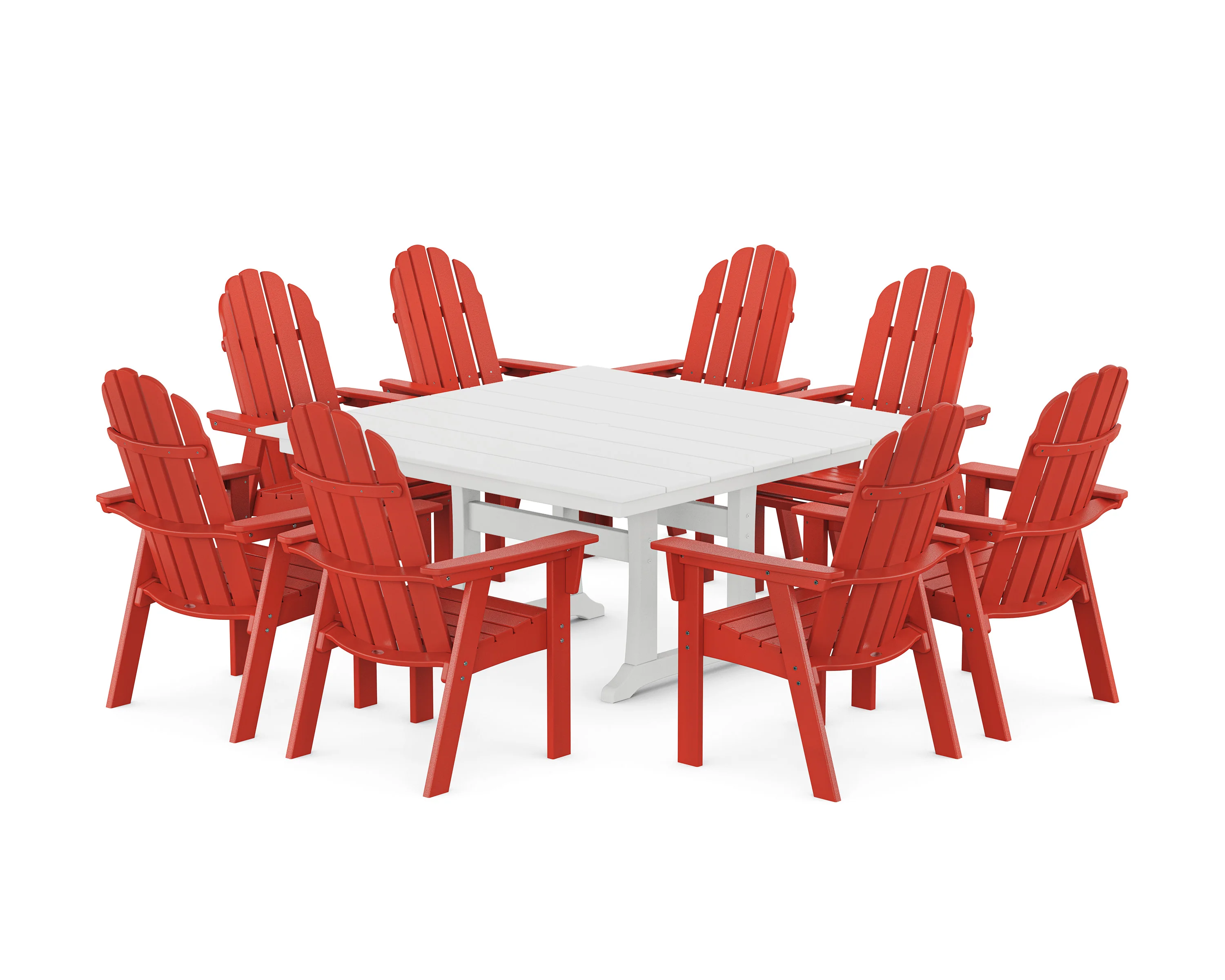 Vineyard Curveback Adirondack 9-Piece Square Farmhouse Dining Set with Trestle Legs - Image 13