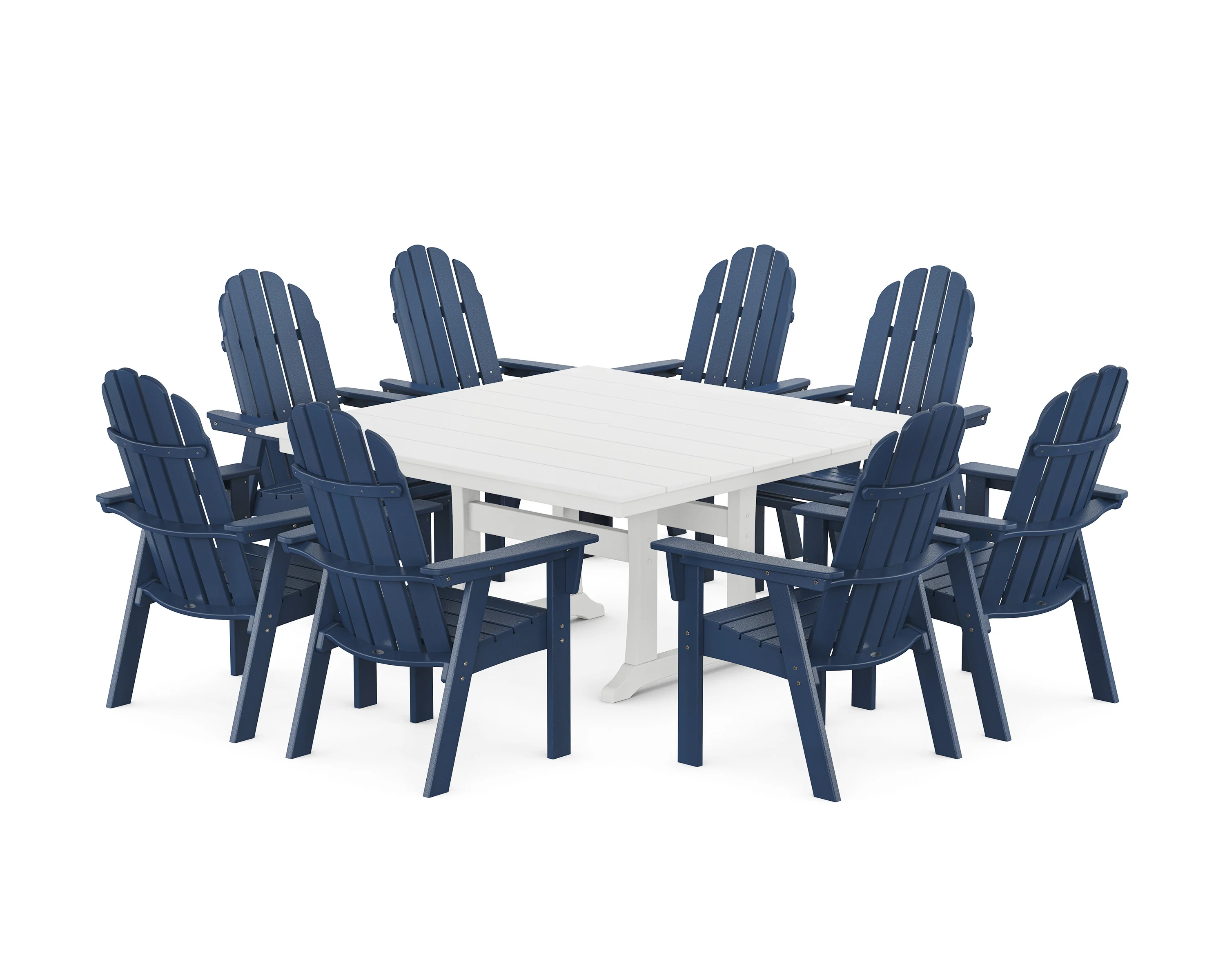 Vineyard Curveback Adirondack 9-Piece Square Farmhouse Dining Set with Trestle Legs - Image 18