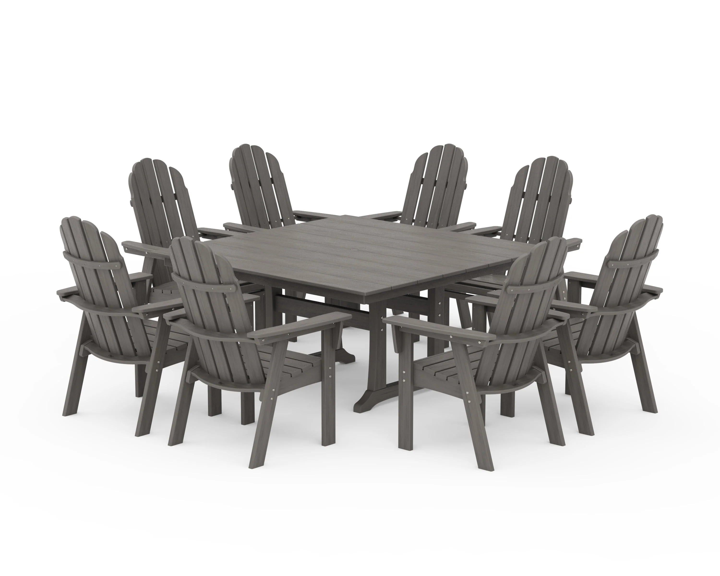Vineyard Curveback Adirondack 9-Piece Square Farmhouse Dining Set with Trestle Legs - Image 21
