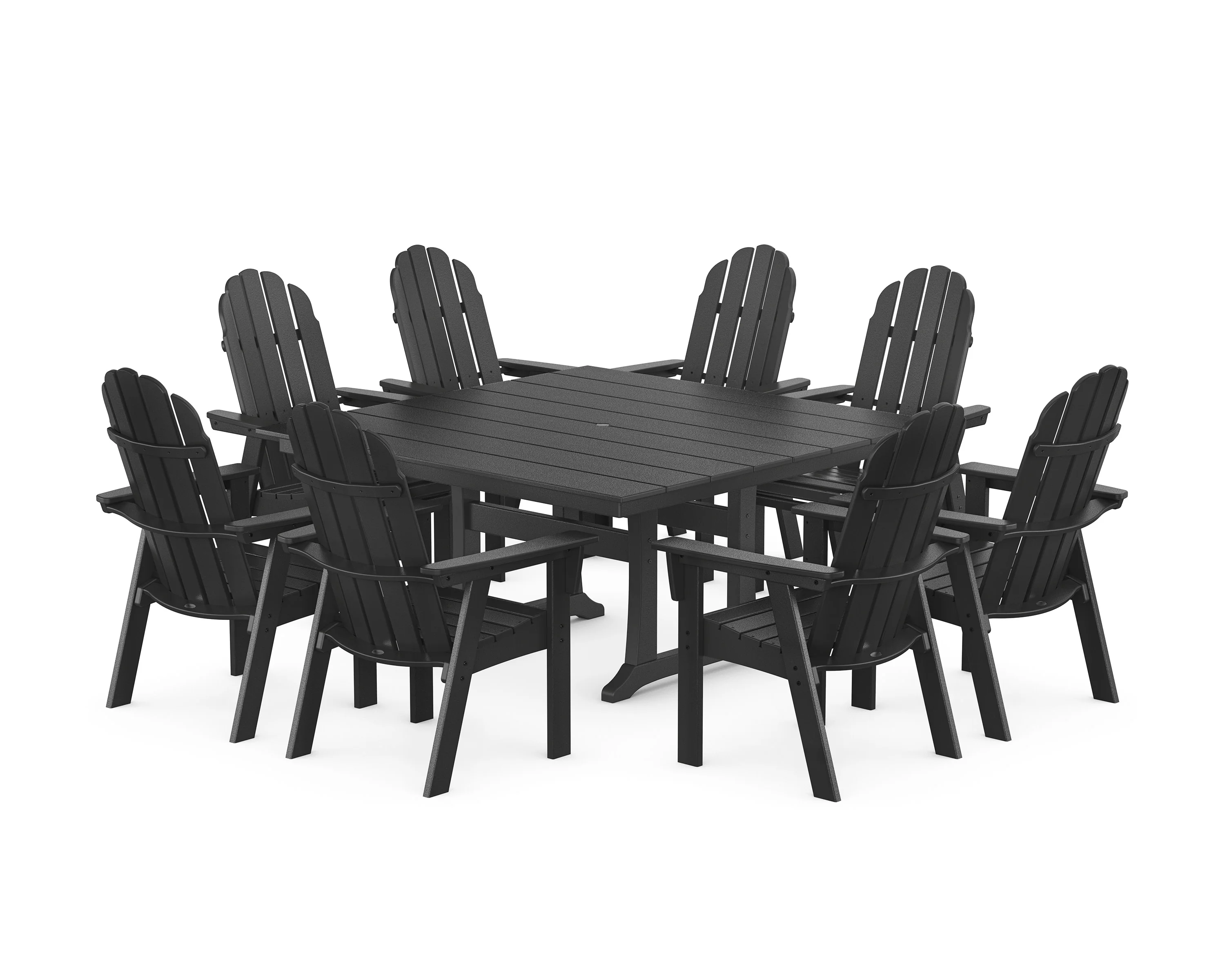 Vineyard Curveback Adirondack 9-Piece Square Farmhouse Dining Set with Trestle Legs - Image 4