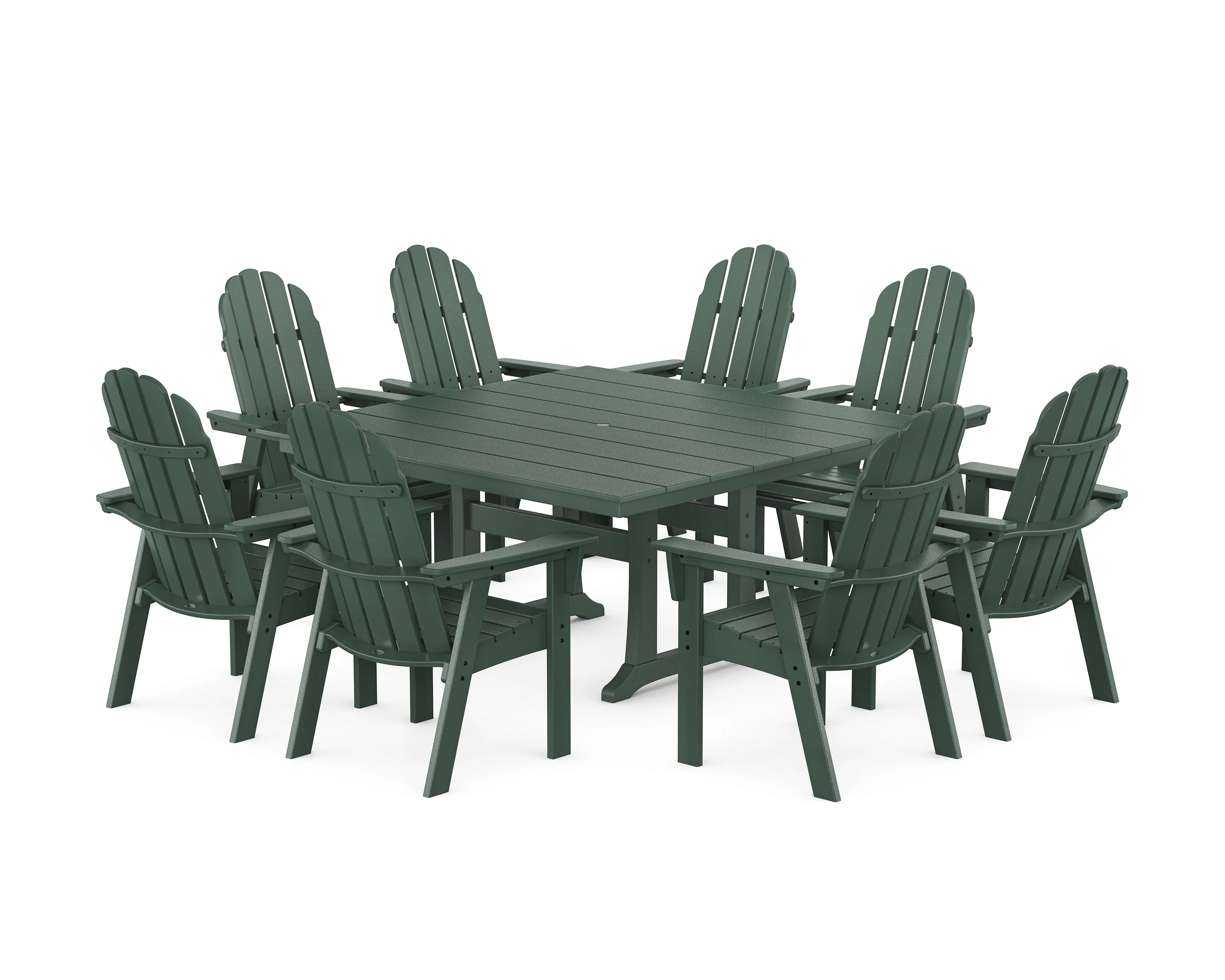 Vineyard Curveback Adirondack 9-Piece Square Farmhouse Dining Set with Trestle Legs - Image 5