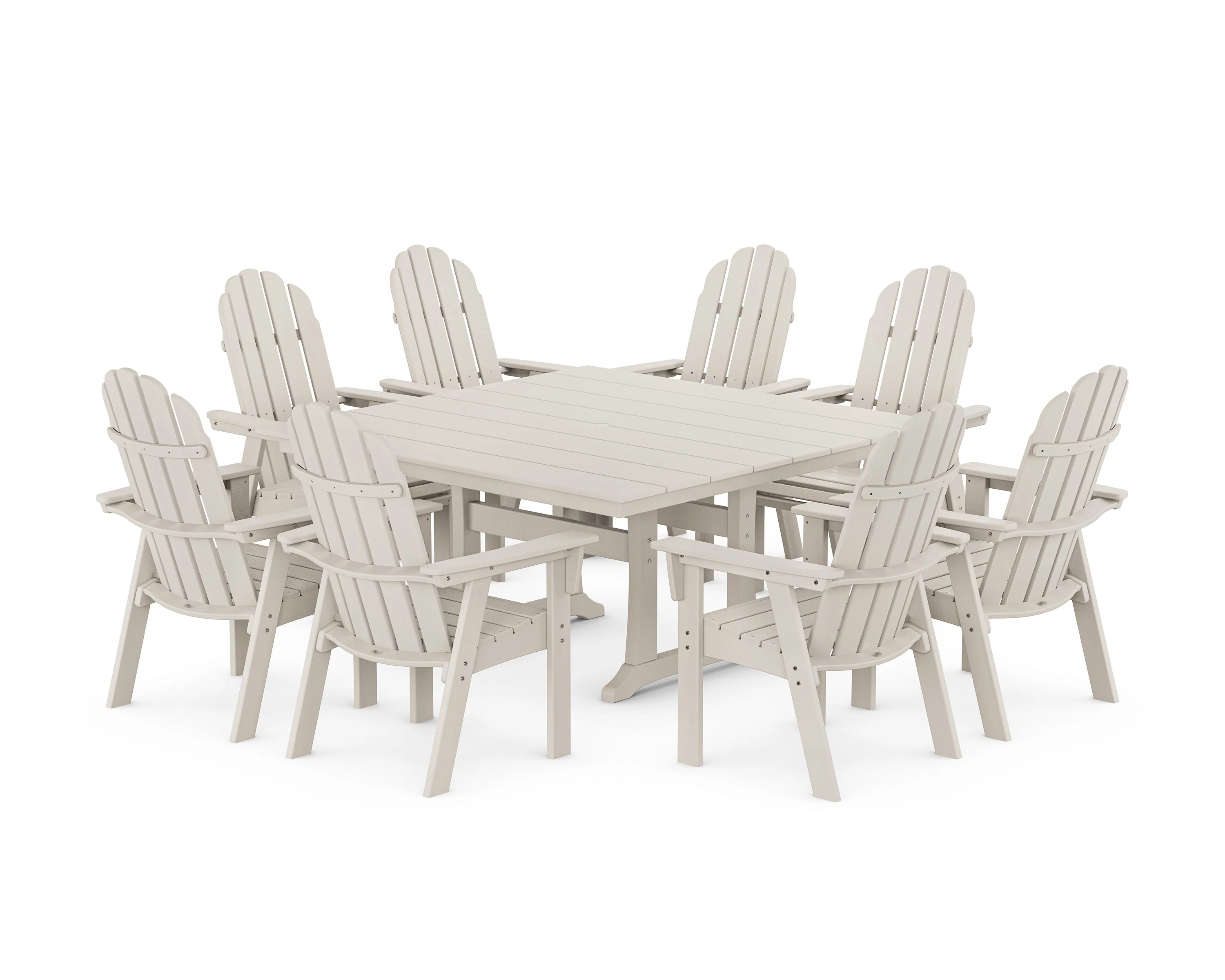 Vineyard Curveback Adirondack 9-Piece Square Farmhouse Dining Set with Trestle Legs - Image 7