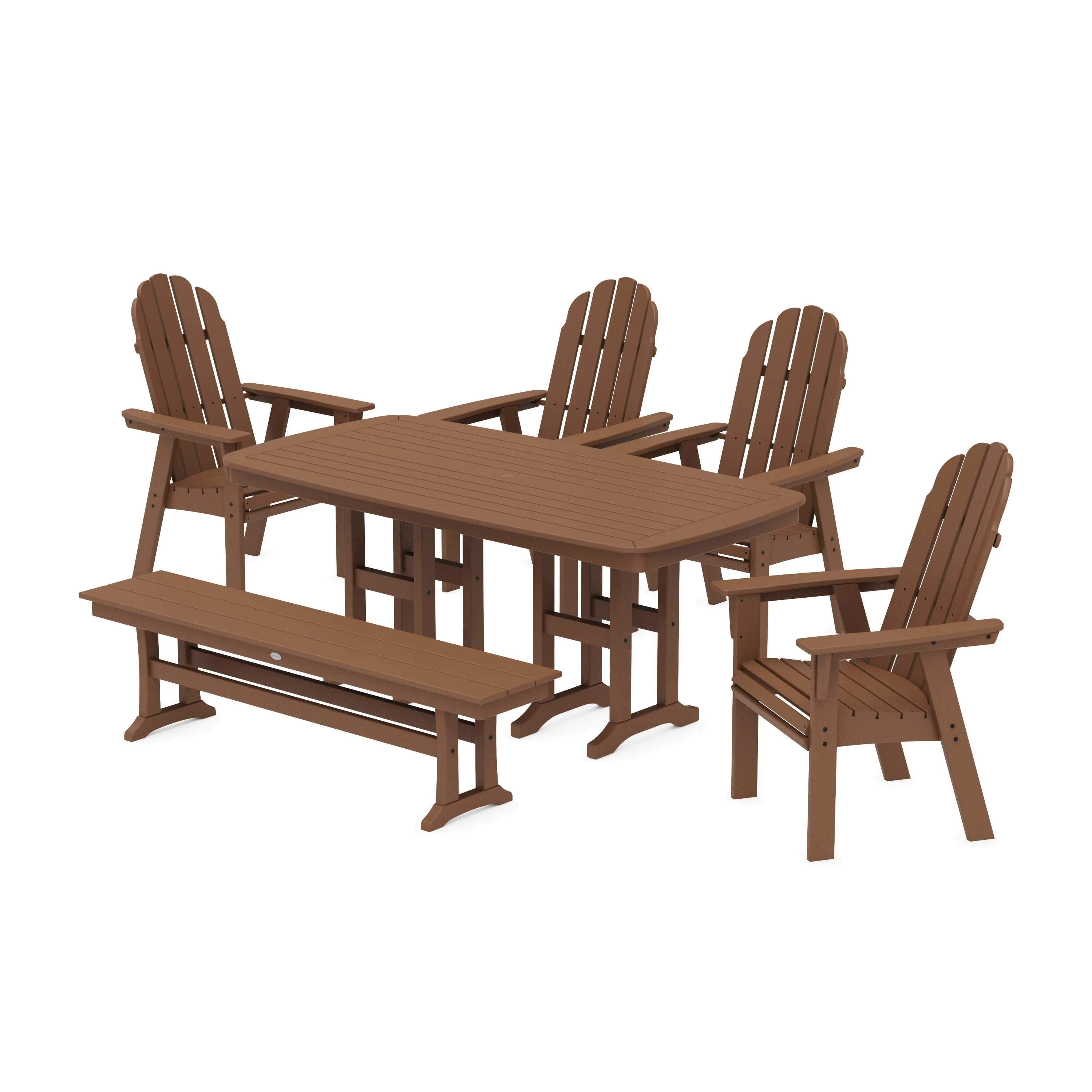 Vineyard Curveback Adirondack Chair 6-Piece Dining Set with Bench - Image 11