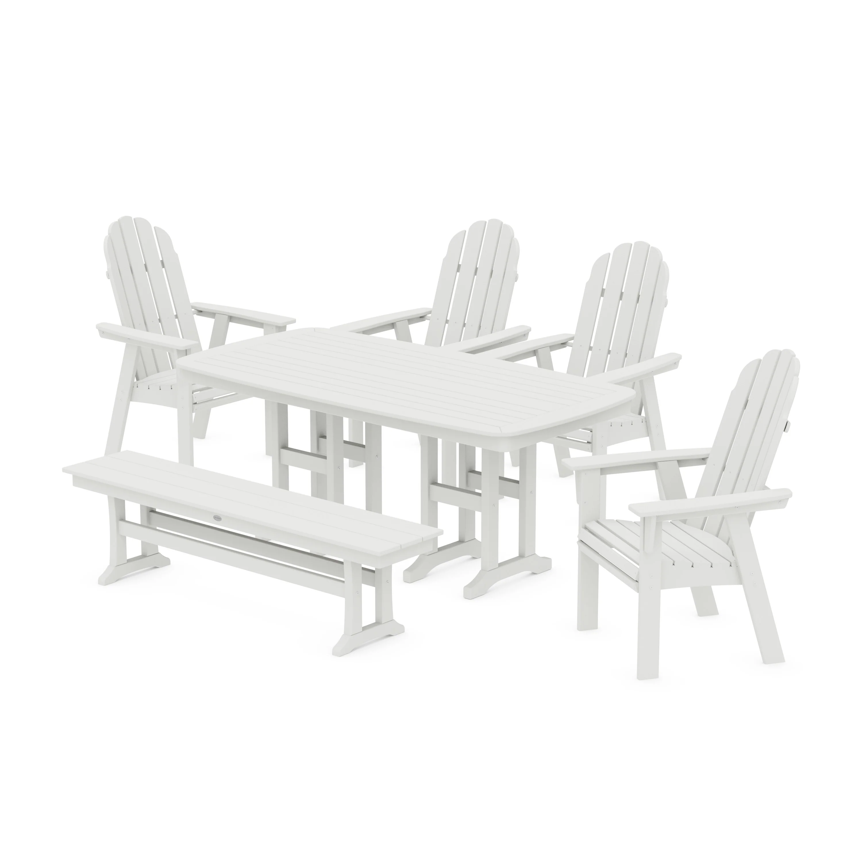 Vineyard Curveback Adirondack Chair 6-Piece Dining Set with Bench - Image 3