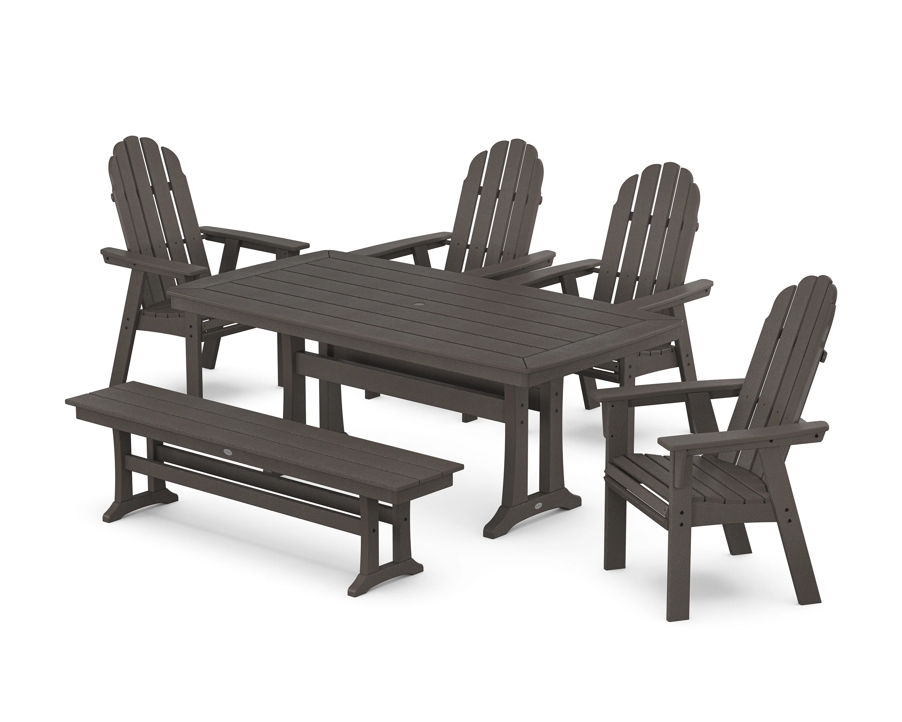 Vineyard Curveback Adirondack Chair 6-Piece Dining Set with Trestle Legs and Bench - Image 10