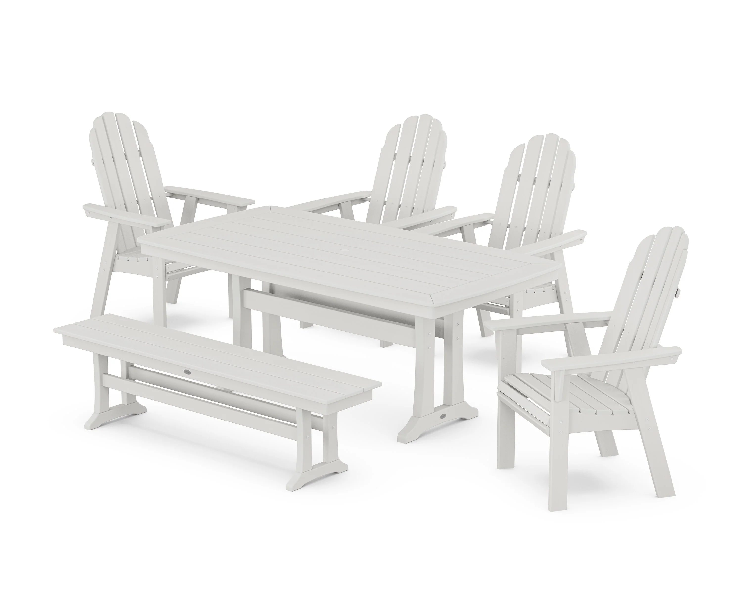 Vineyard Curveback Adirondack Chair 6-Piece Dining Set with Trestle Legs and Bench - Image 12