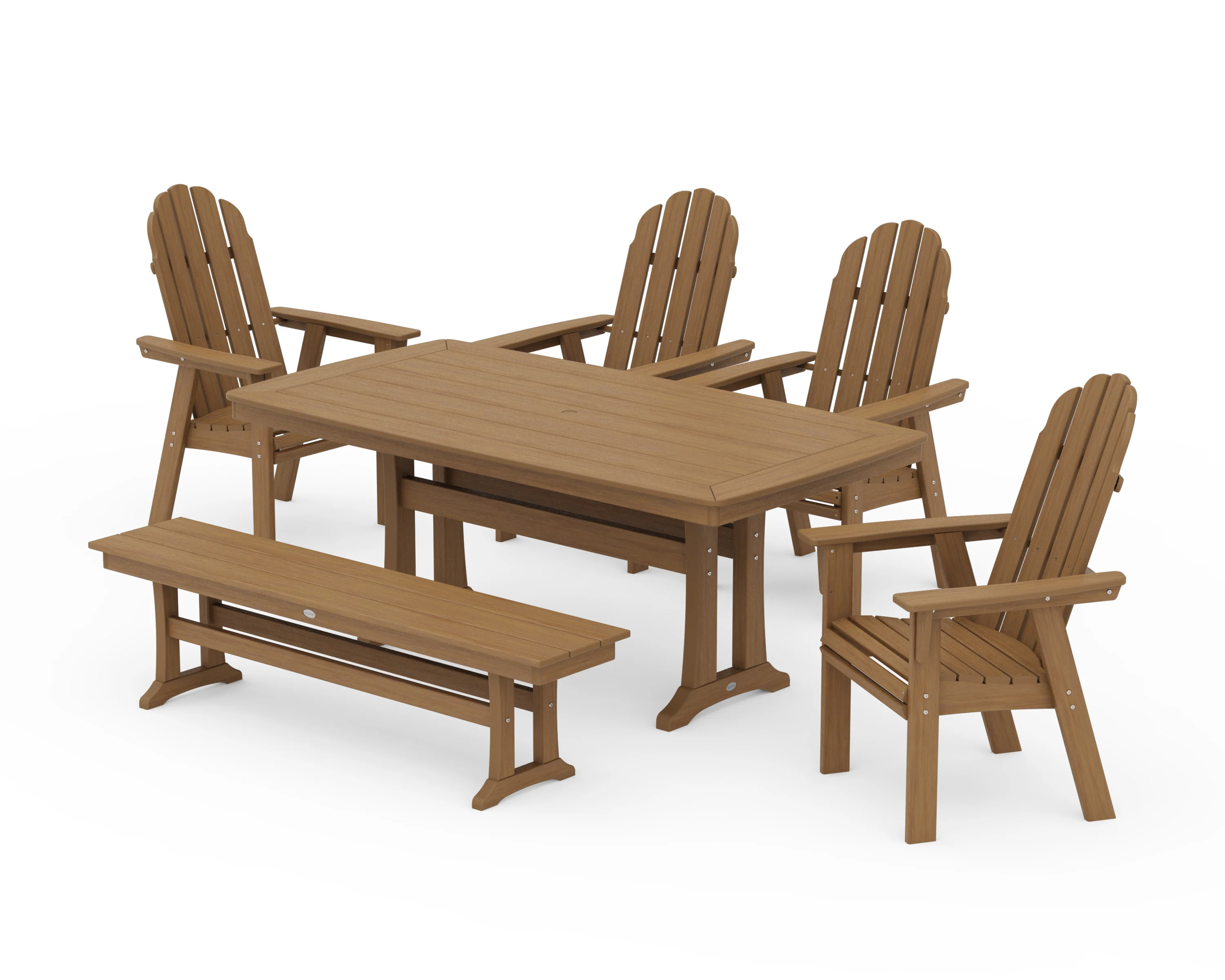 Vineyard Curveback Adirondack Chair 6-Piece Dining Set with Trestle Legs and Bench - Image 13