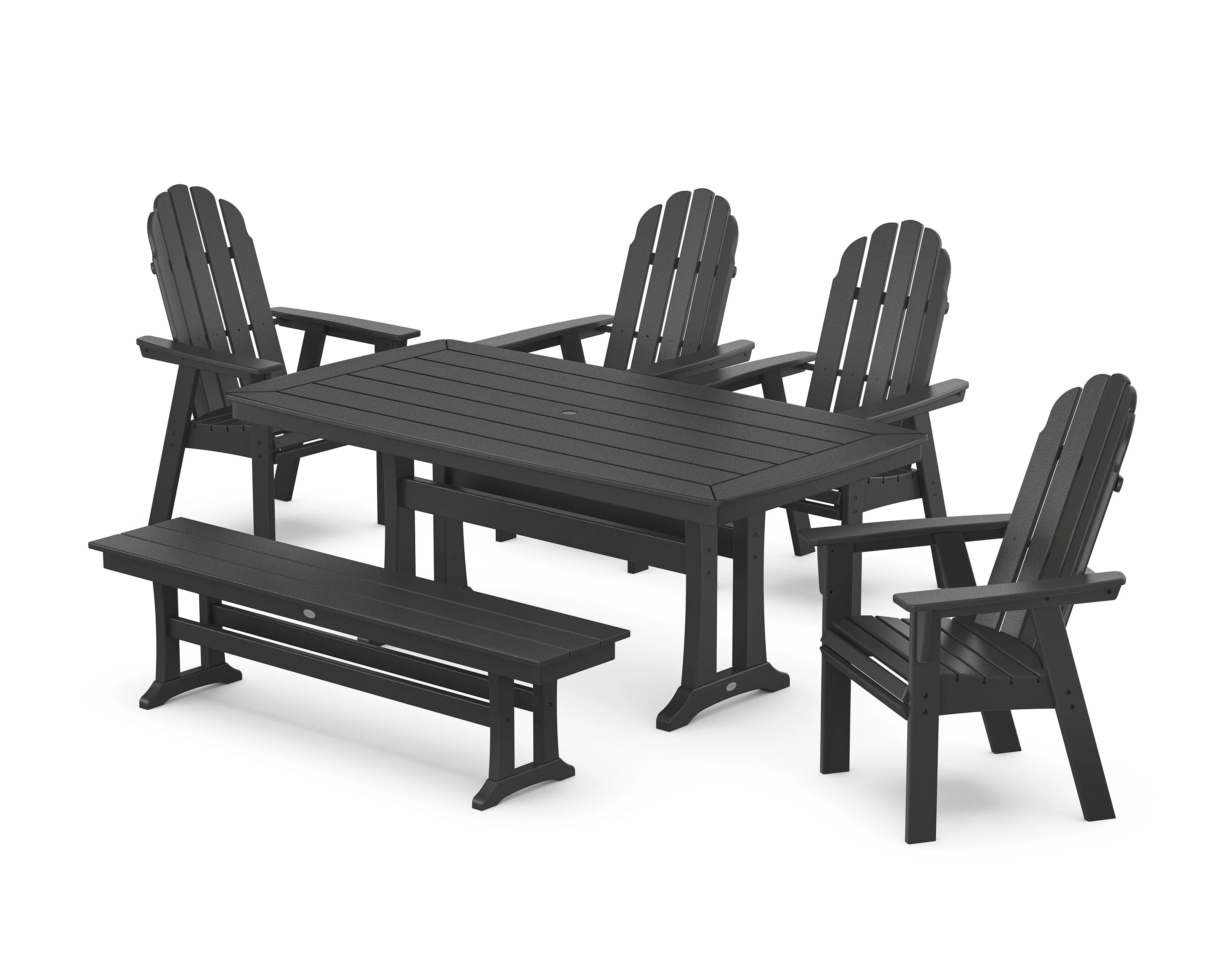 Vineyard Curveback Adirondack Chair 6-Piece Dining Set with Trestle Legs and Bench - Image 4