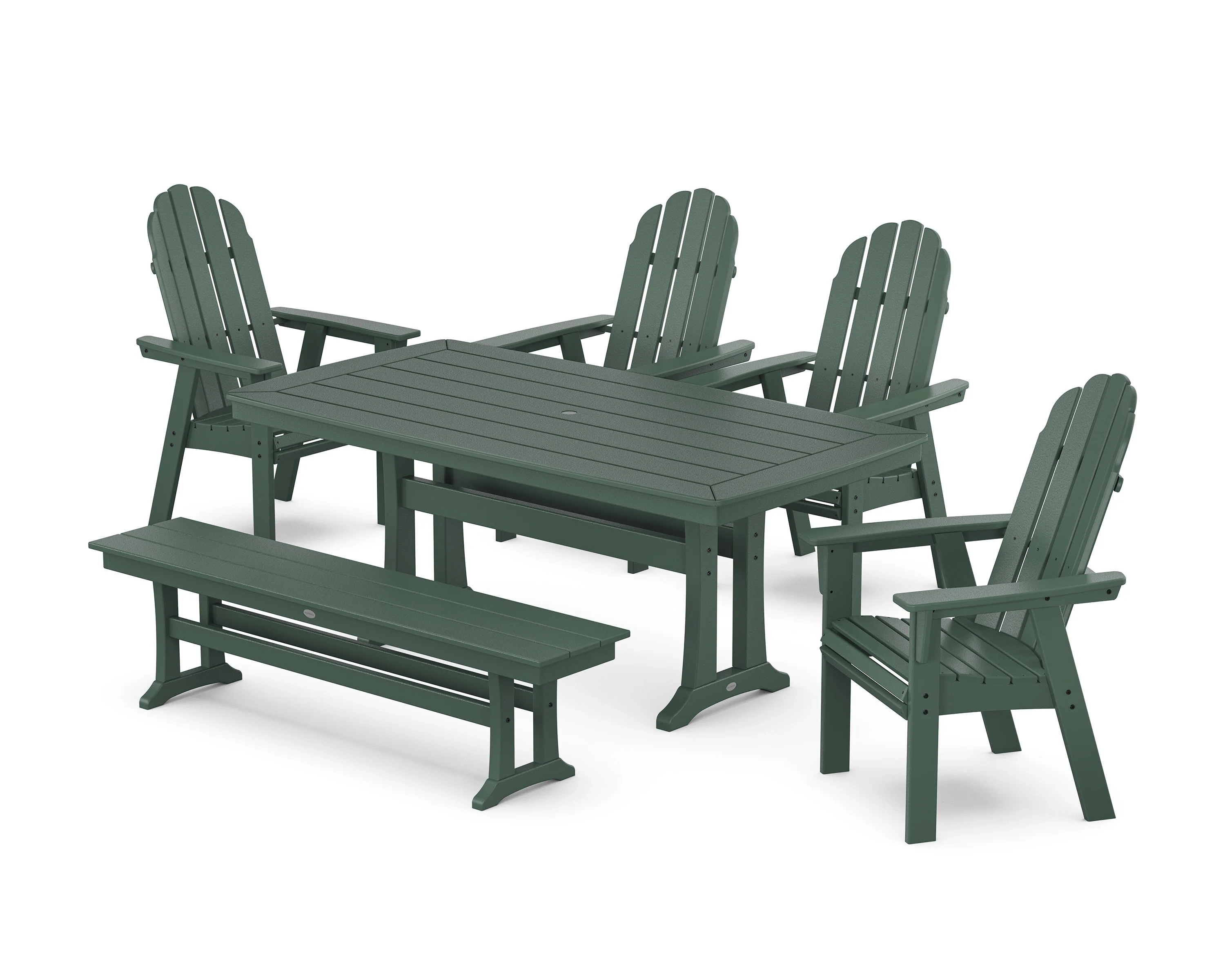 Vineyard Curveback Adirondack Chair 6-Piece Dining Set with Trestle Legs and Bench - Image 5
