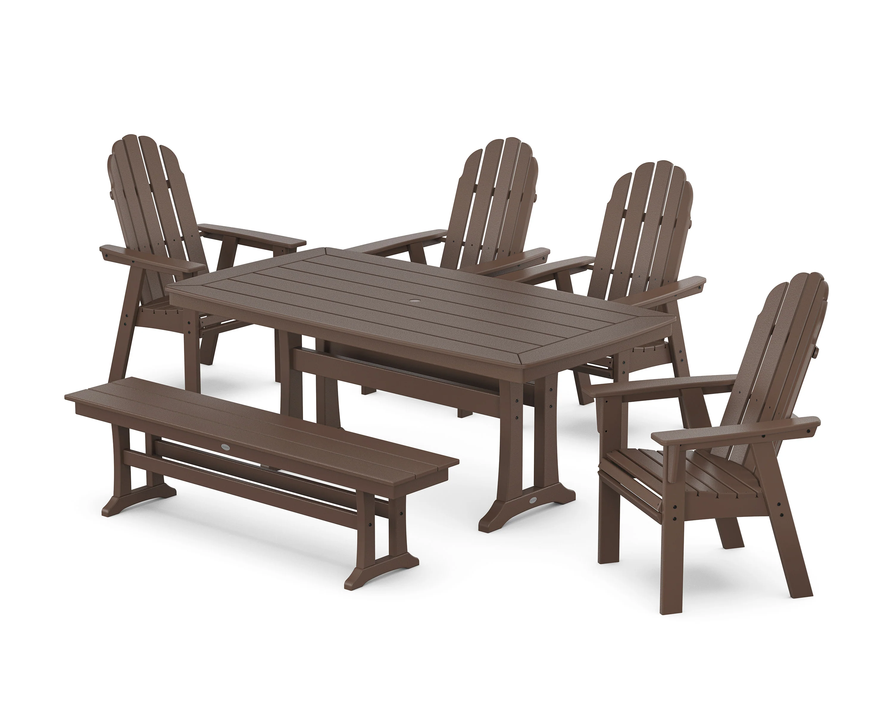 Vineyard Curveback Adirondack Chair 6-Piece Dining Set with Trestle Legs and Bench - Image 6