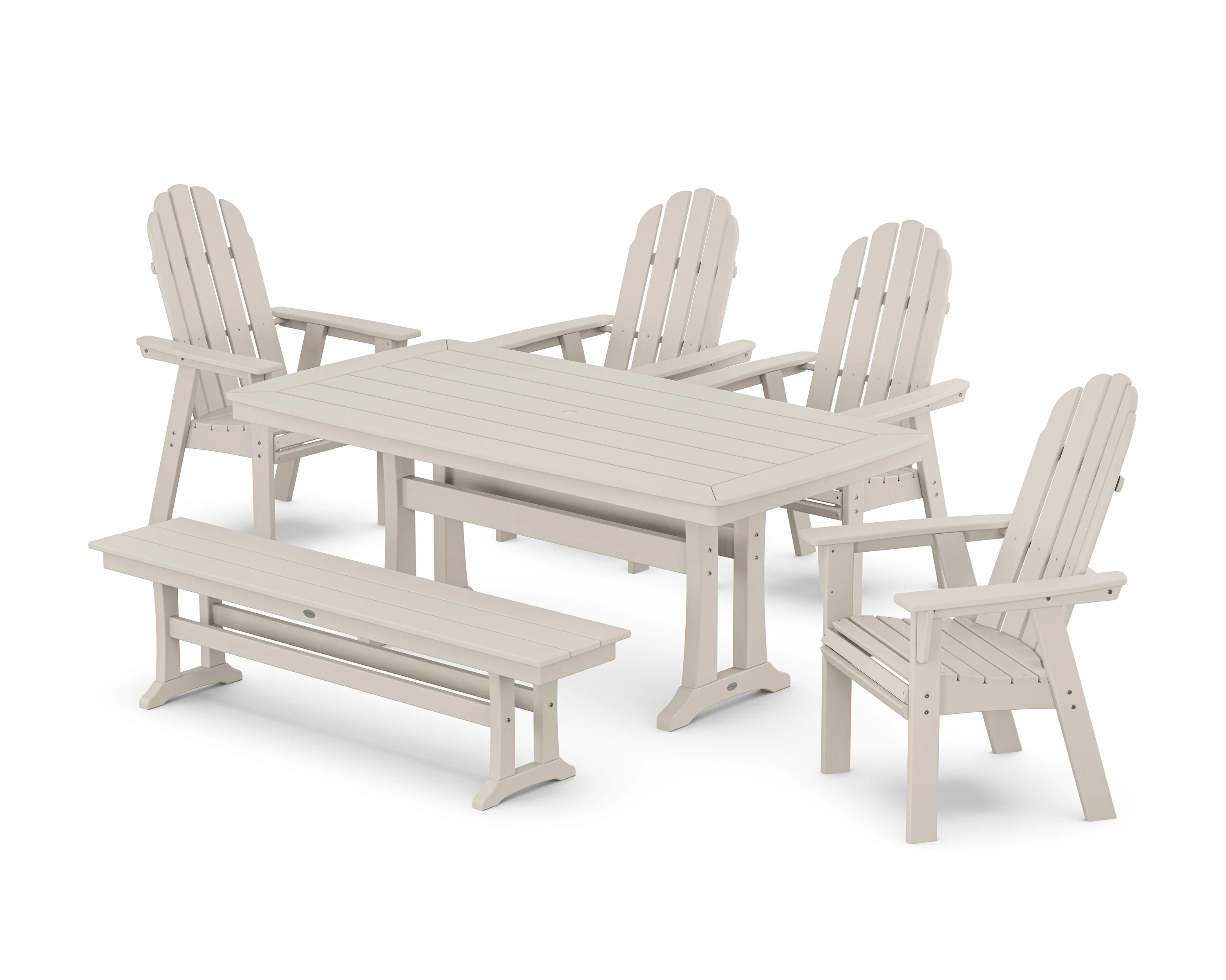 Vineyard Curveback Adirondack Chair 6-Piece Dining Set with Trestle Legs and Bench - Image 7