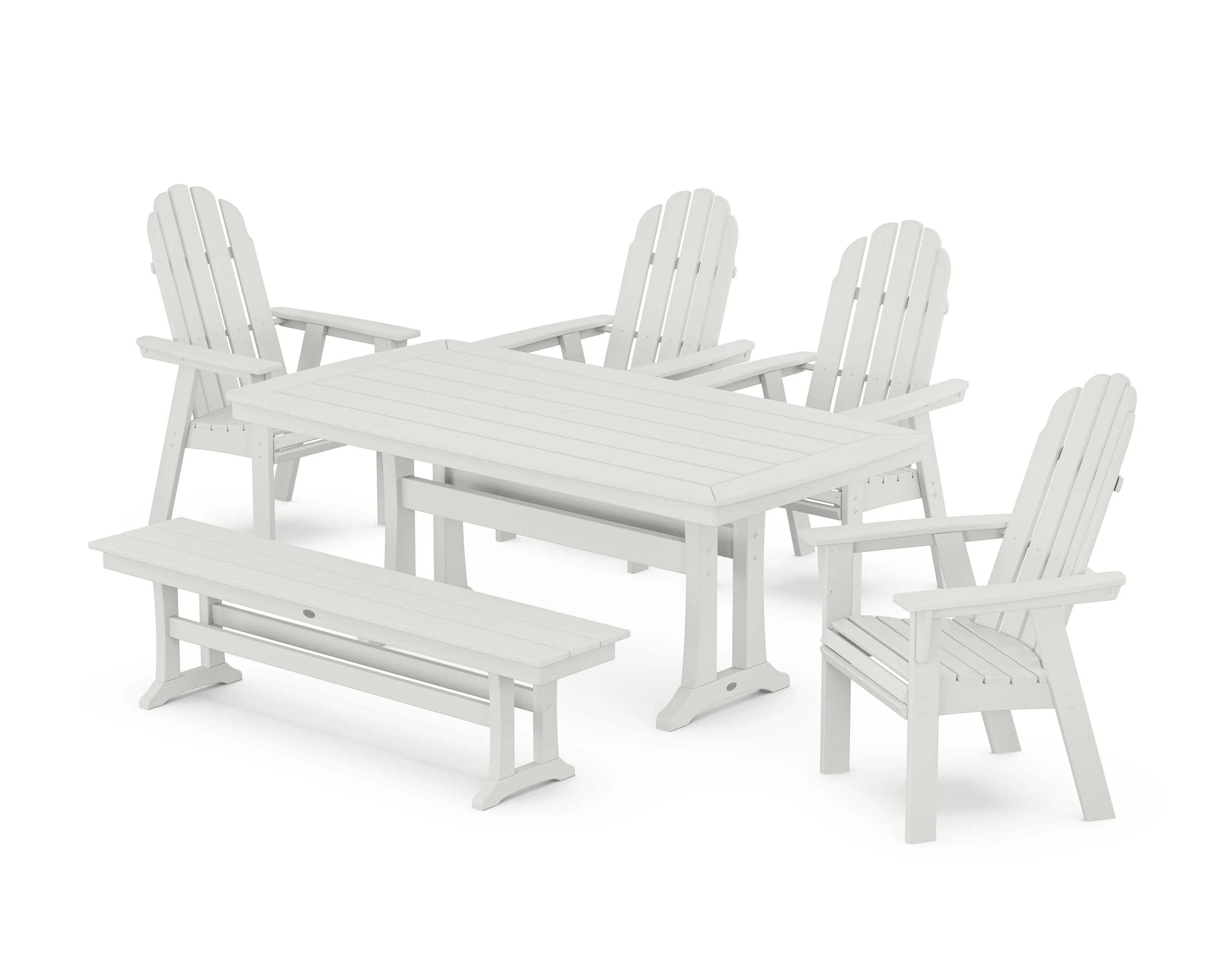 Vineyard Curveback Adirondack Chair 6-Piece Dining Set with Trestle Legs and Bench - Image 9
