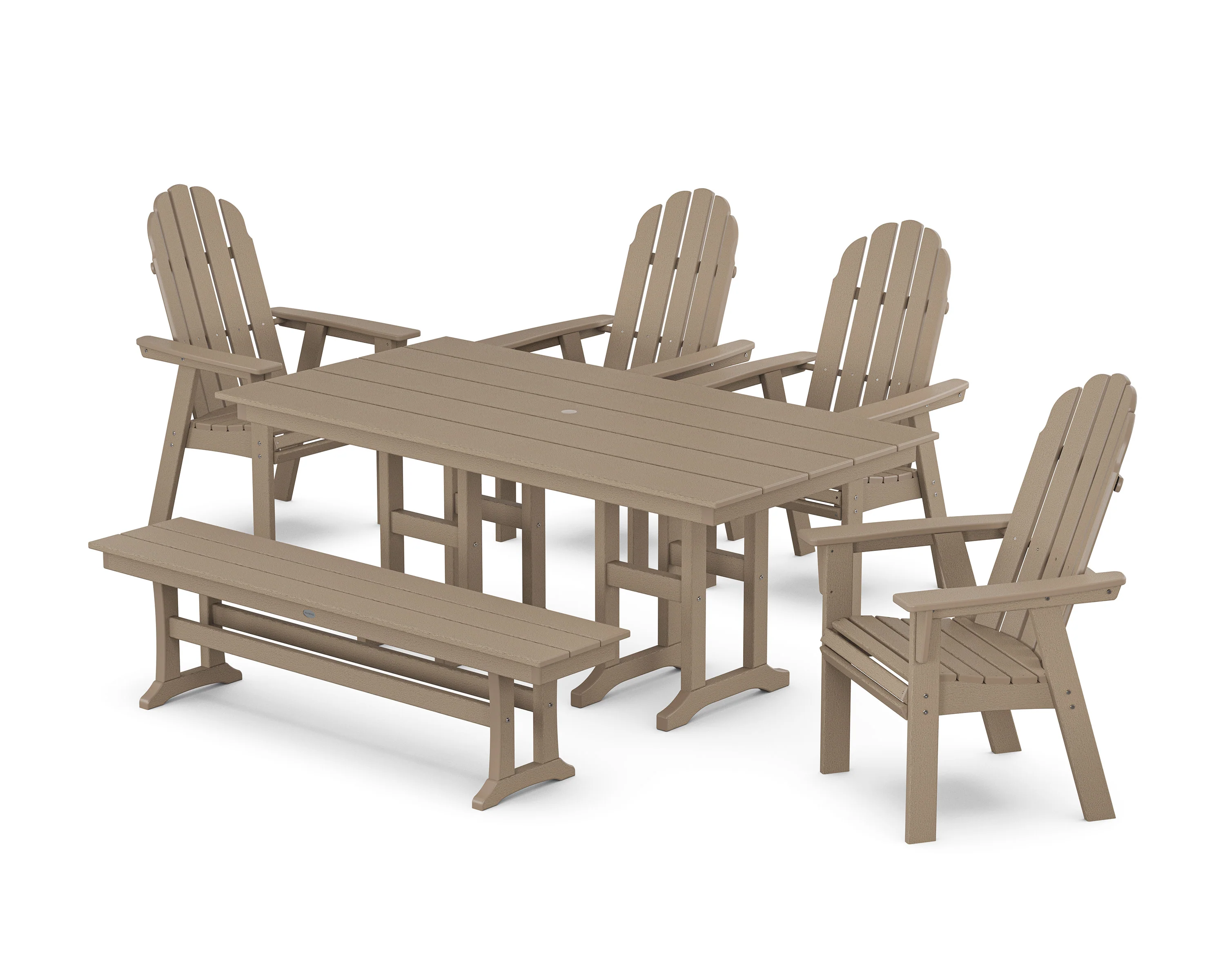 Vineyard Curveback Adirondack Chair 6-Piece Farmhouse Dining Set with Bench - Image 11