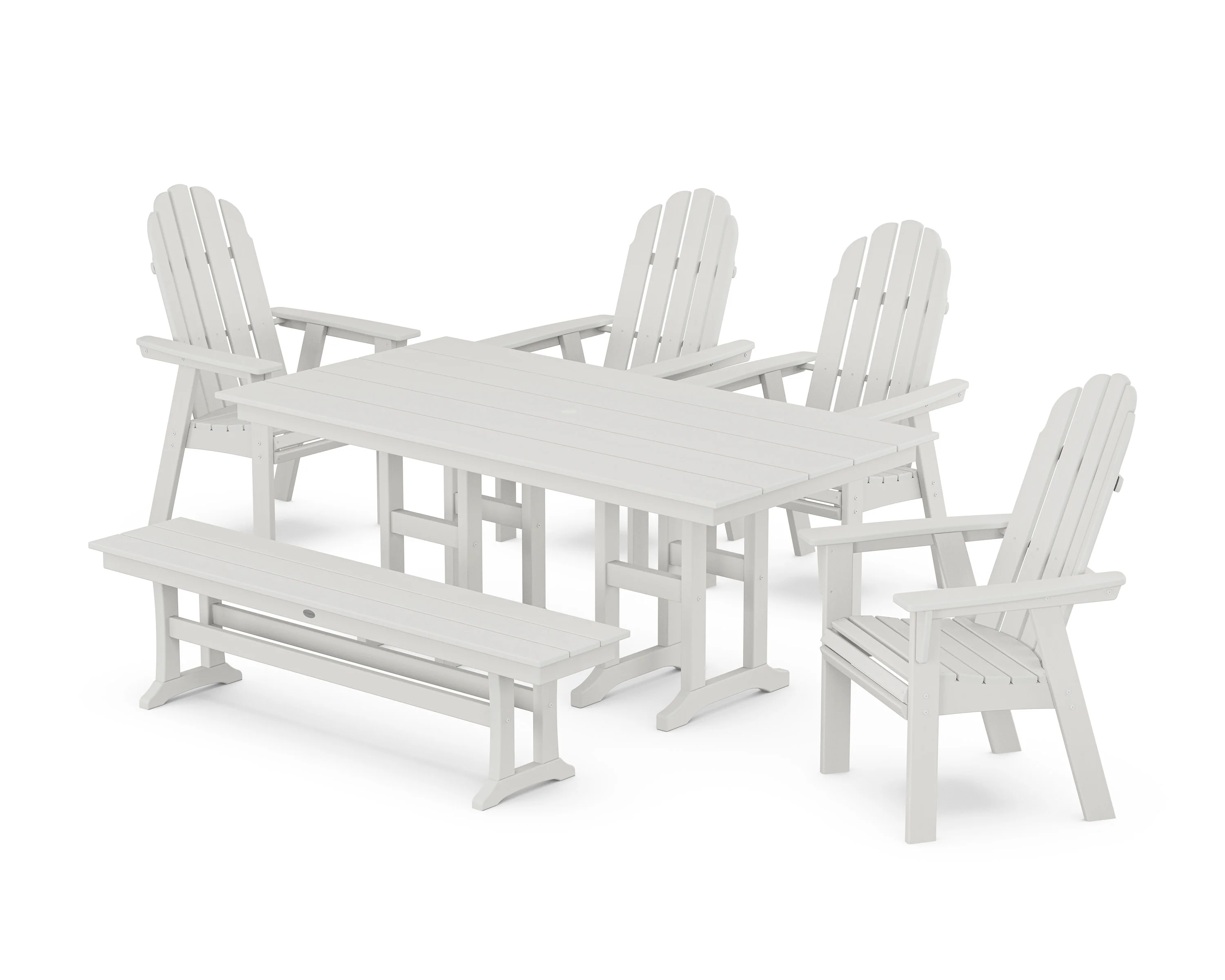 Vineyard Curveback Adirondack Chair 6-Piece Farmhouse Dining Set with Bench - Image 12