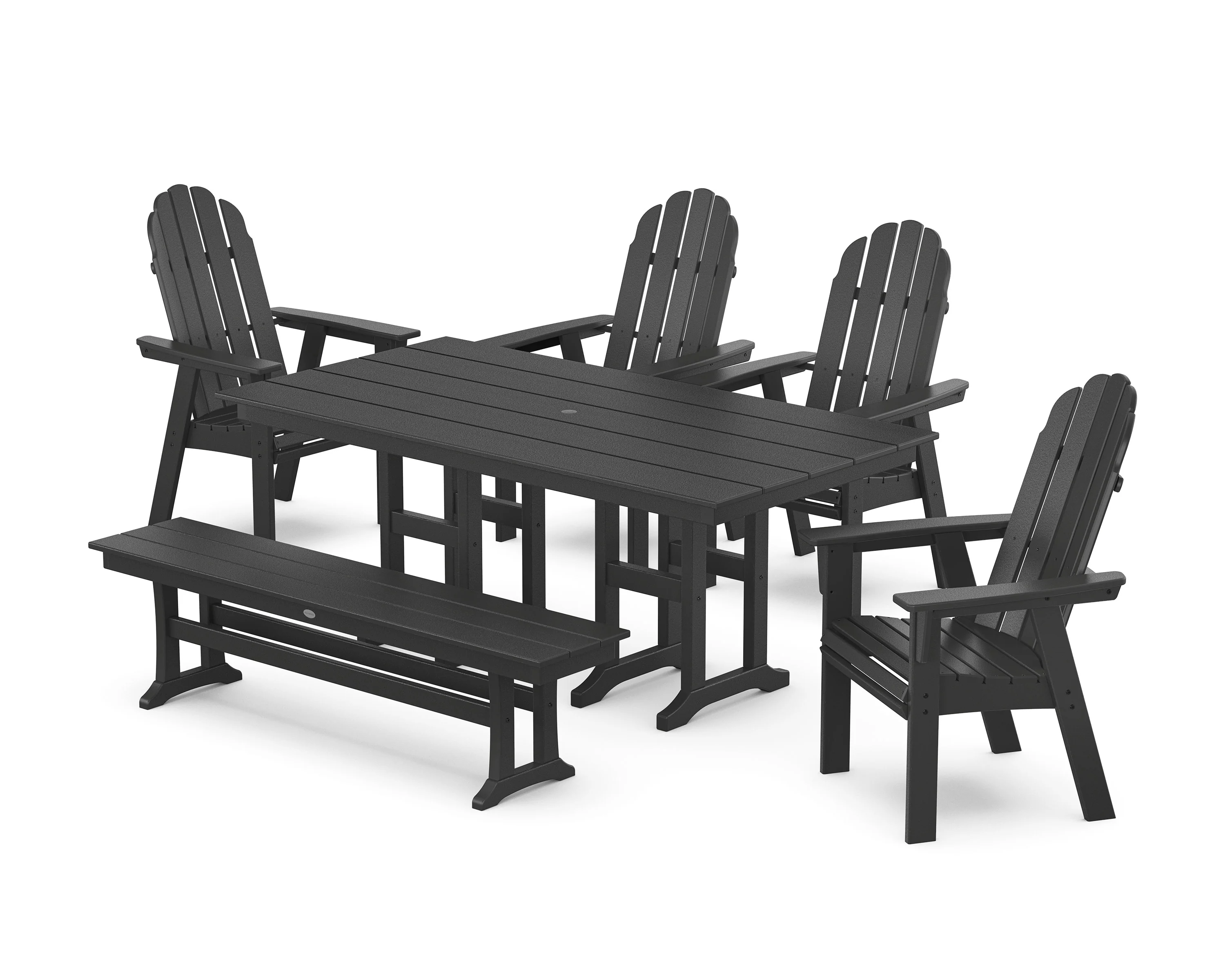 Vineyard Curveback Adirondack Chair 6-Piece Farmhouse Dining Set with Bench - Image 4