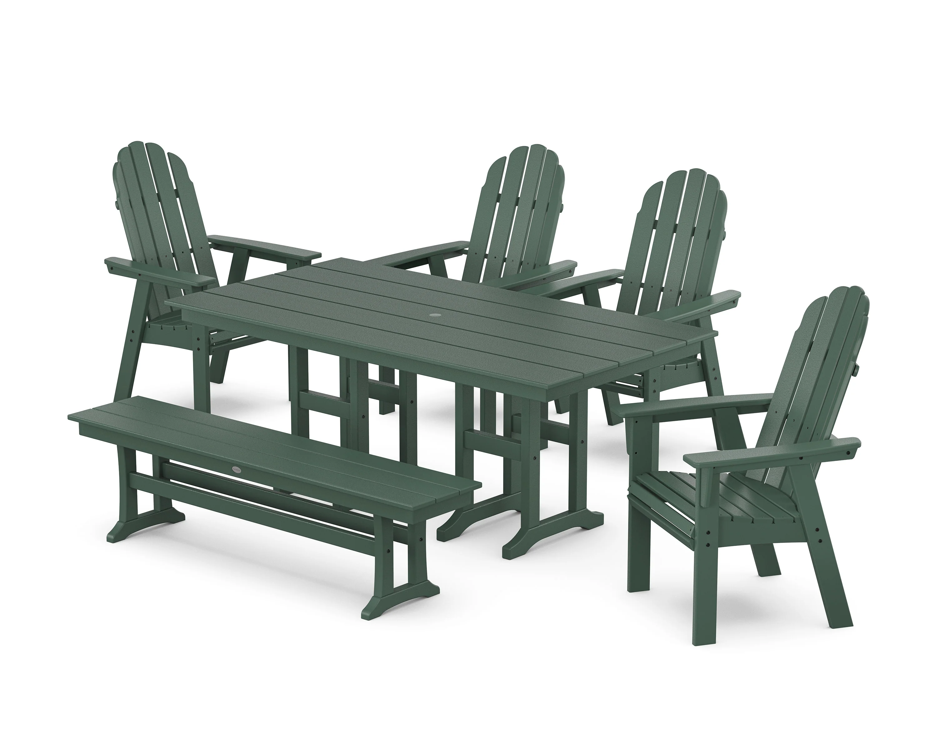Vineyard Curveback Adirondack Chair 6-Piece Farmhouse Dining Set with Bench - Image 5