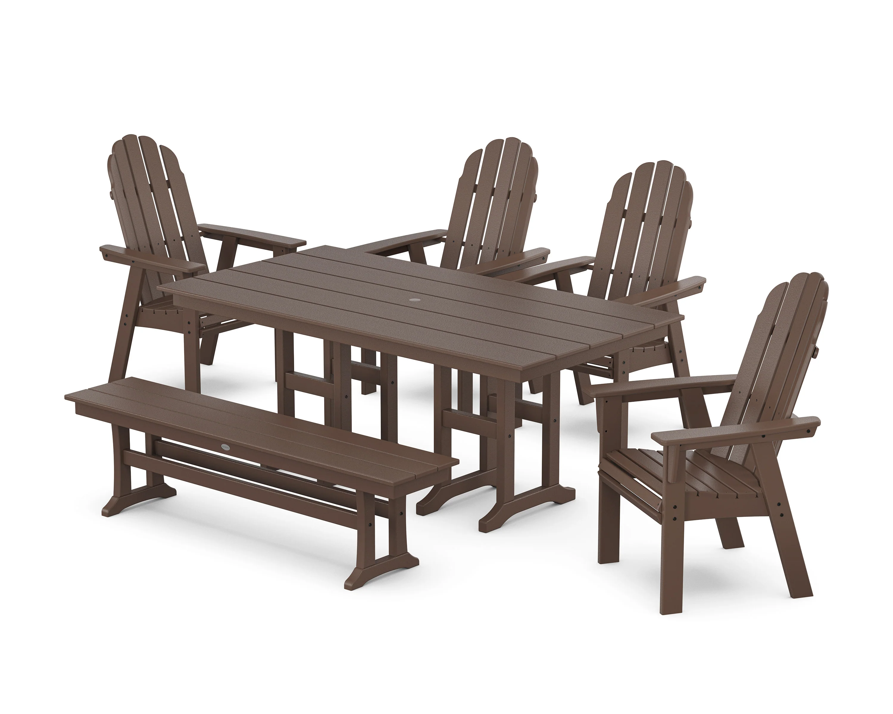 Vineyard Curveback Adirondack Chair 6-Piece Farmhouse Dining Set with Bench - Image 6